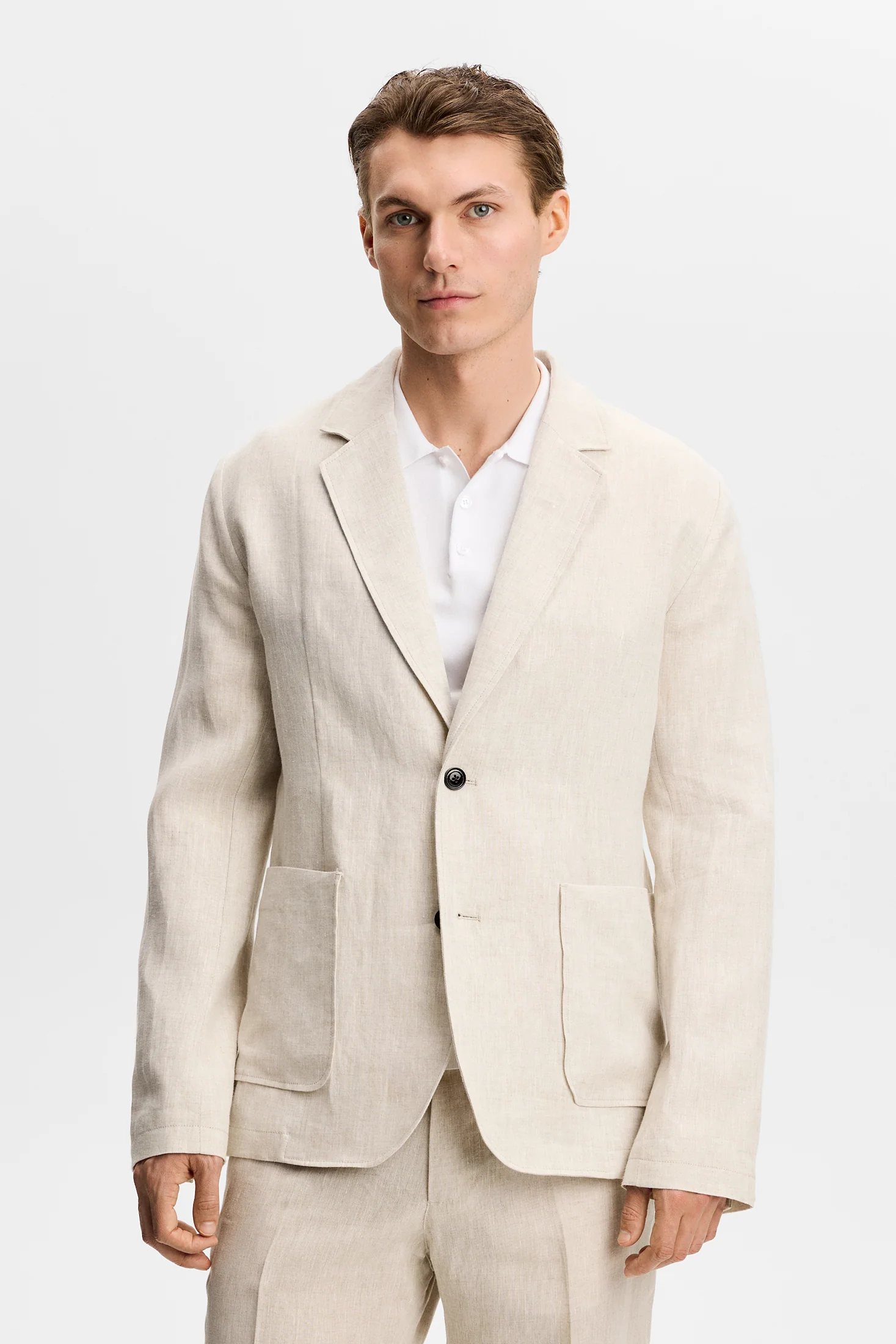 Alban Drape Linen Blazer / Moonbeam - Image 2