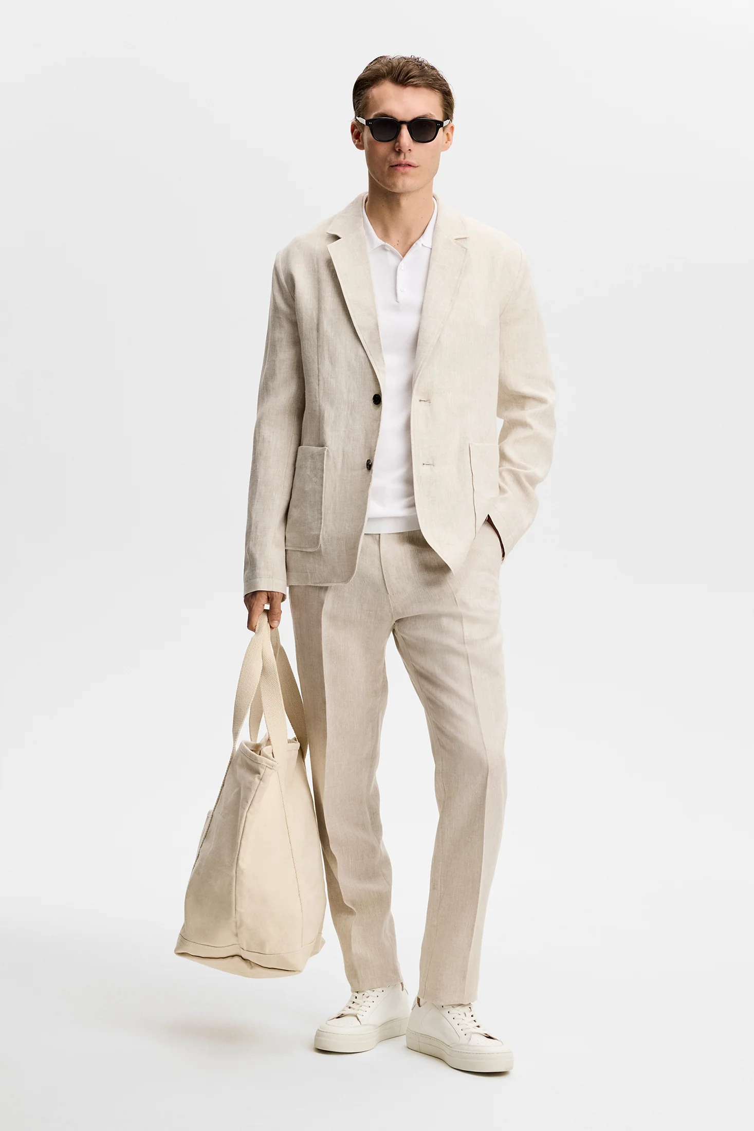 Alban Drape Linen Blazer / Moonbeam - Image 4