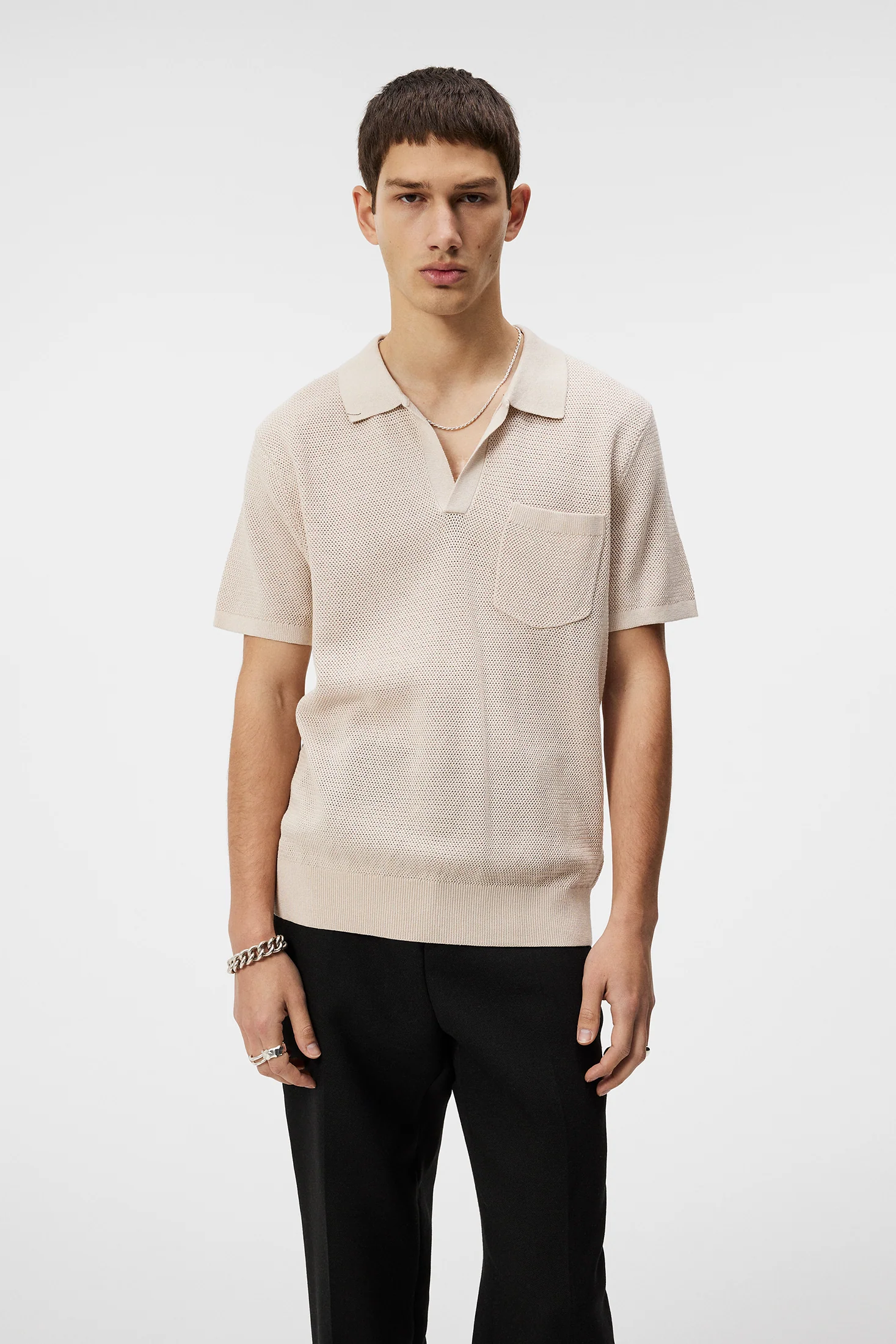 Ben Open Collar Polo / Moonbeam - Image 2