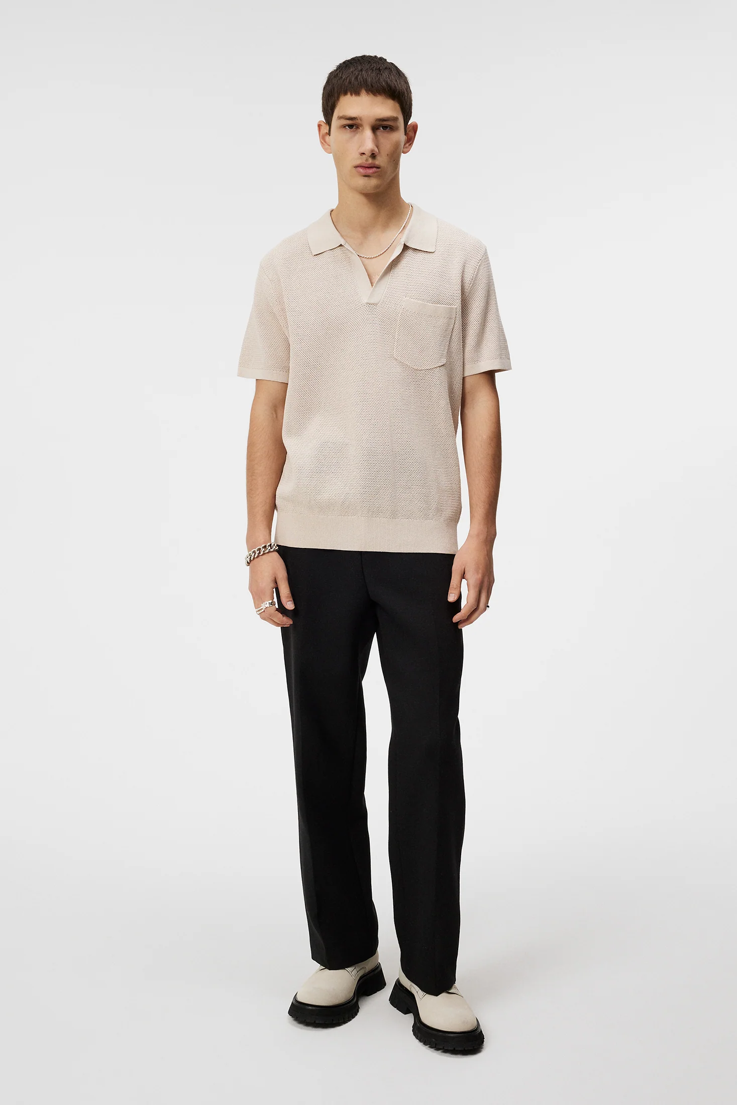 Ben Open Collar Polo / Moonbeam - Image 4