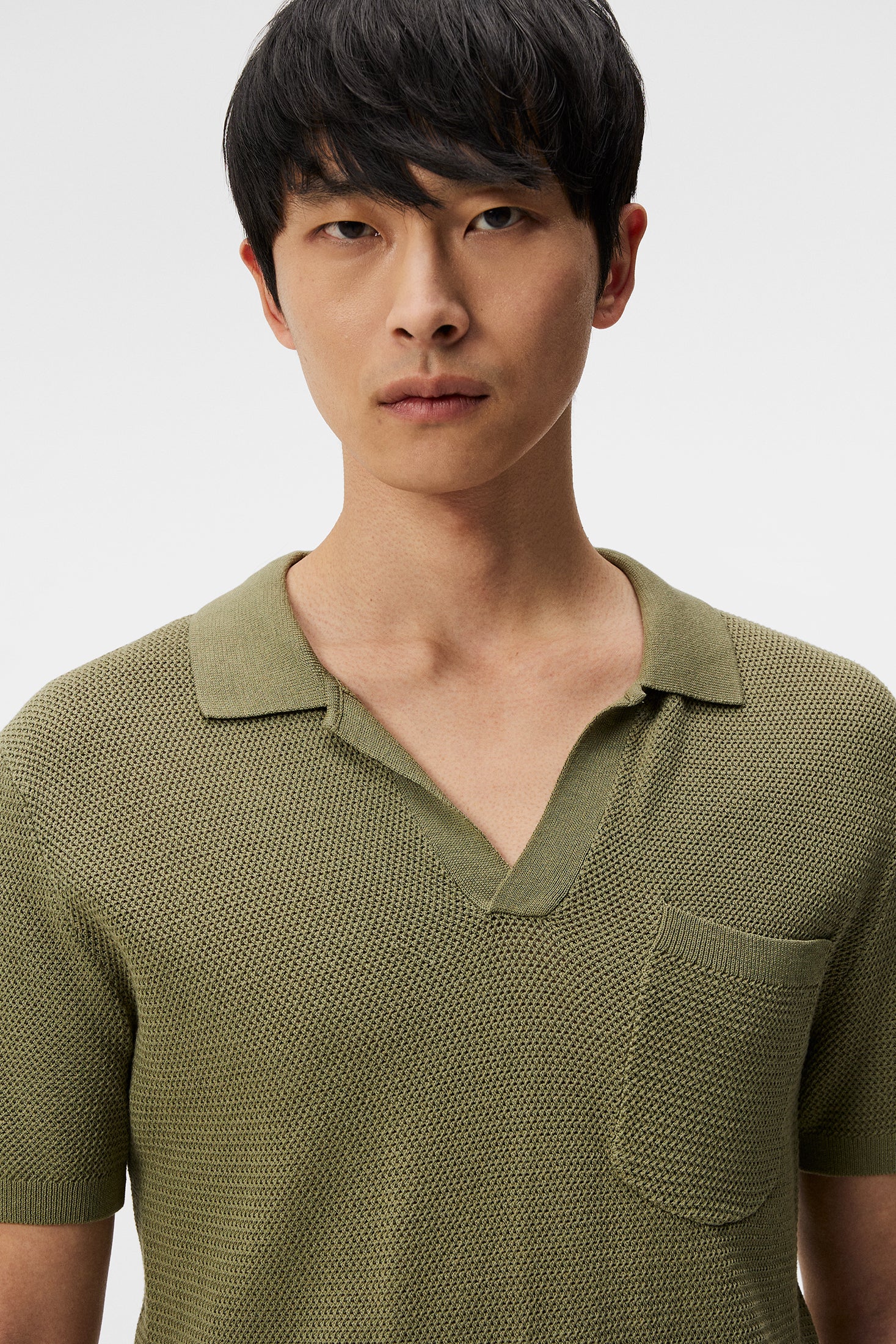 Ben Open Collar Polo / Oil Green - Image 5