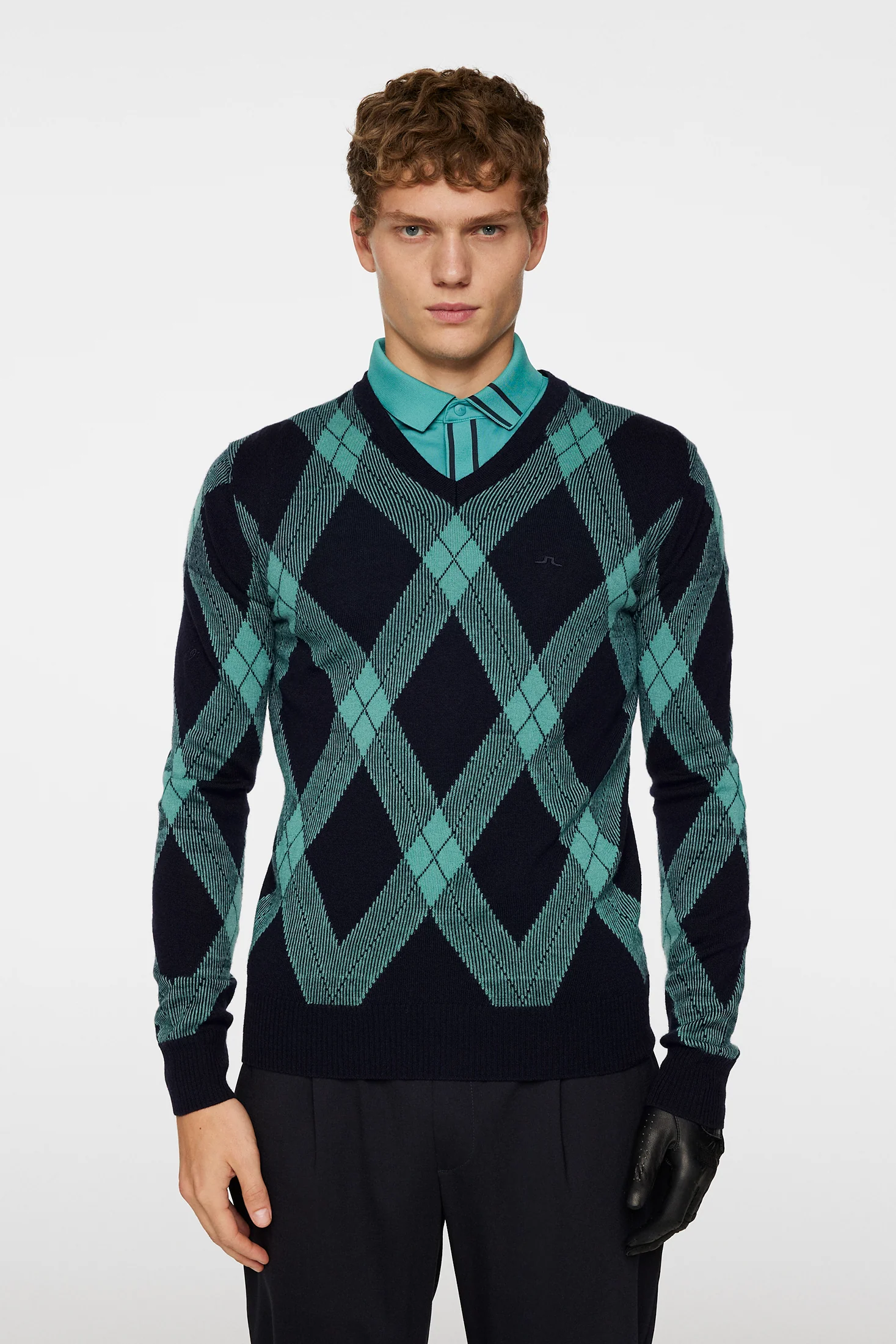Billy V Neck Knit / Glenmuir Tartan Teal L - Image 2