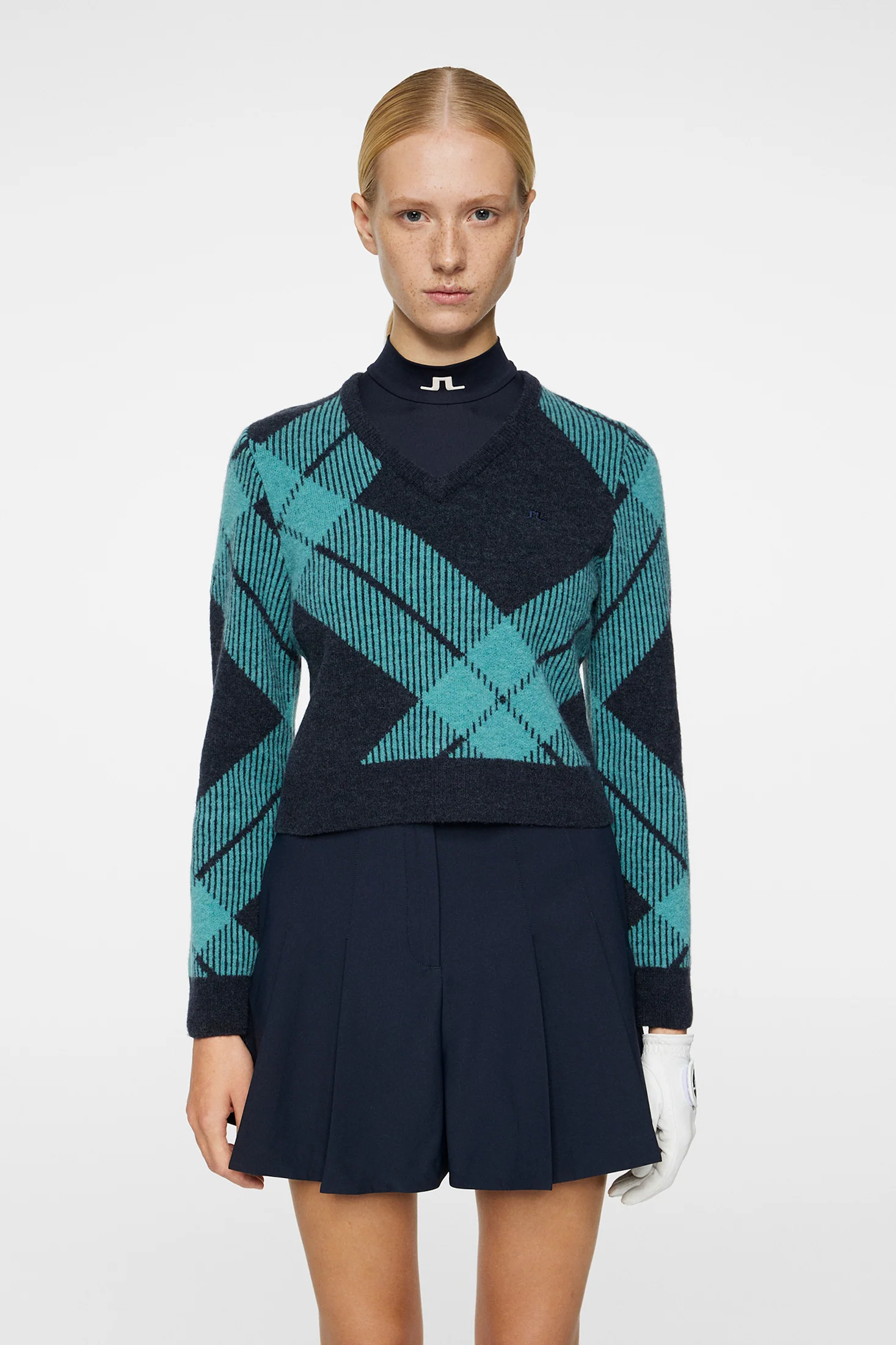 Brea Knitted V-Neck / Glenmuir Tartan Teal L - Image 2