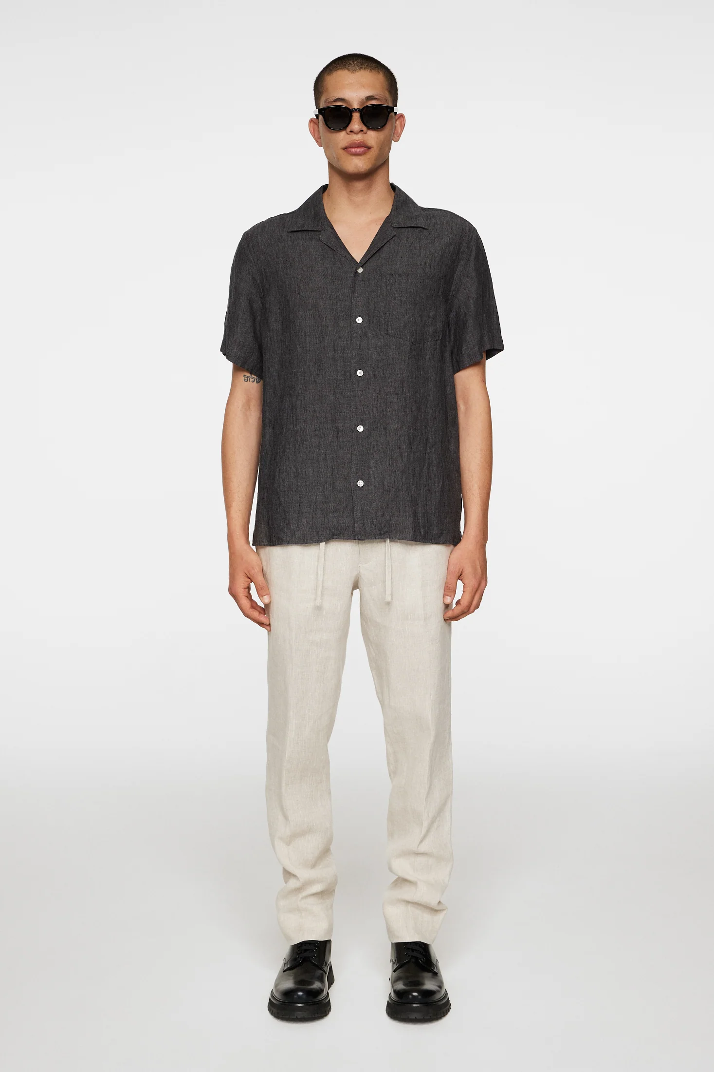 Elio Linen Melange Shirt / Black - Image 4