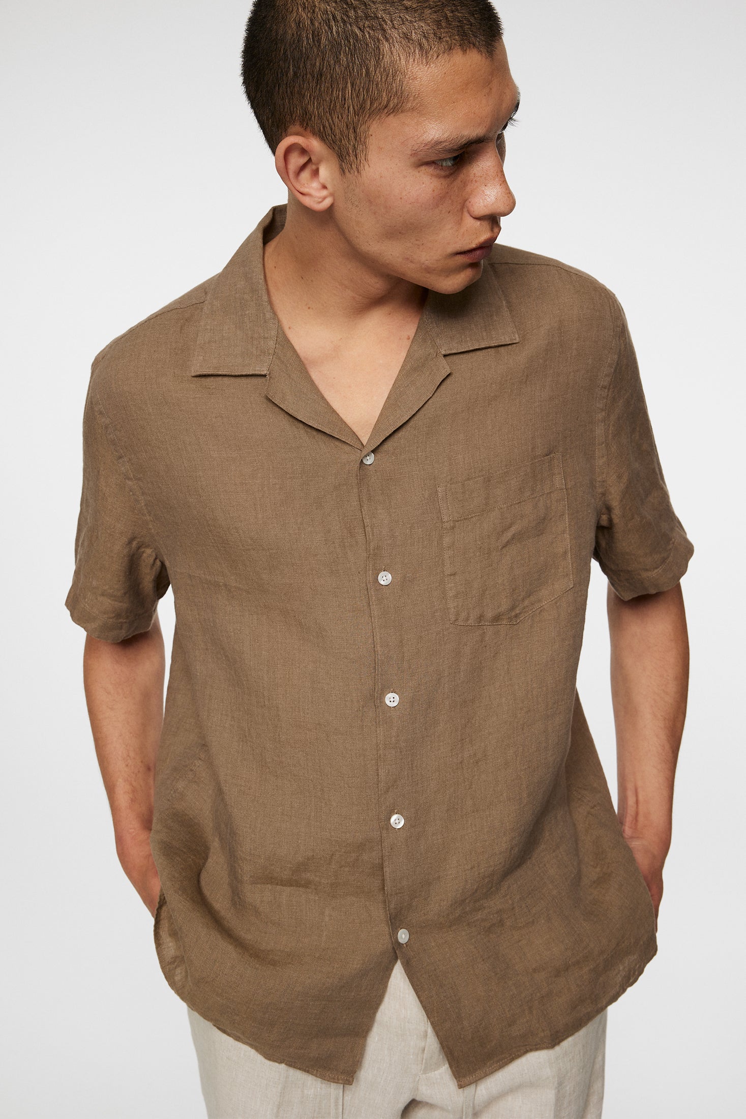 Elio Linen Melange Shirt / Sepia Tint - Image 5