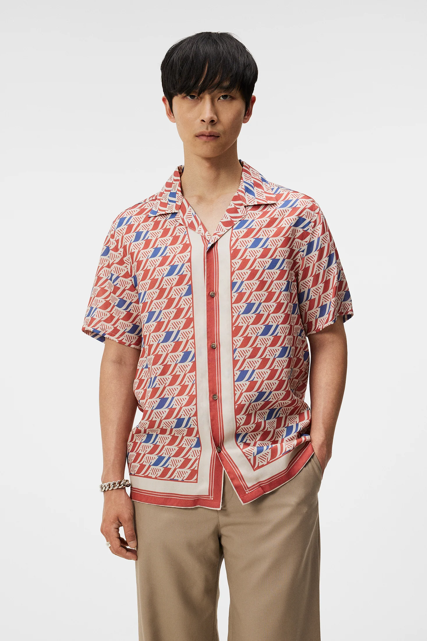 Elio Tencel Moto Print Shirt / Moto Monogram Border Cedar - Image 2