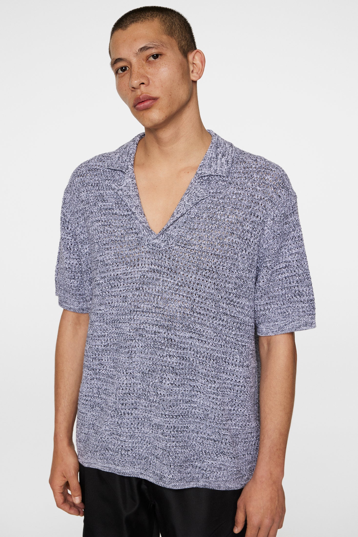 Ethan Open Collar Knit Polo / Ombre Blue - Image 5