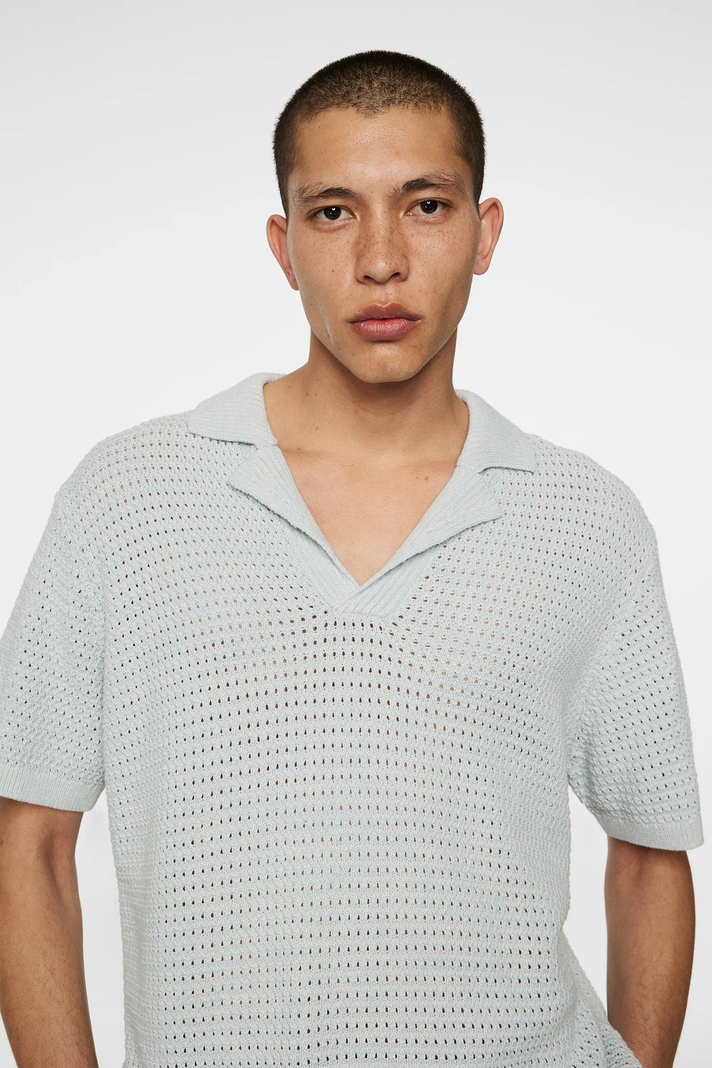 Ethan Open Collar Knit Polo / Winter Sky - Image 5