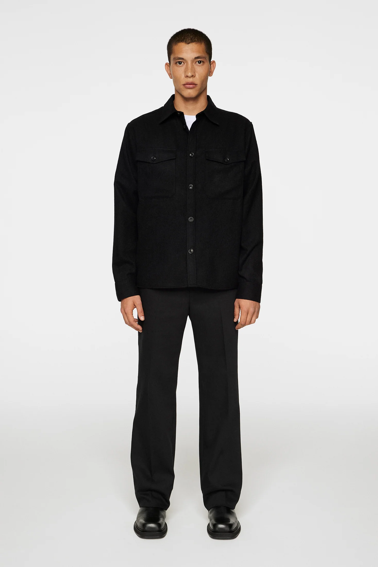 Flat Wool Overshirt / Black - Image 4