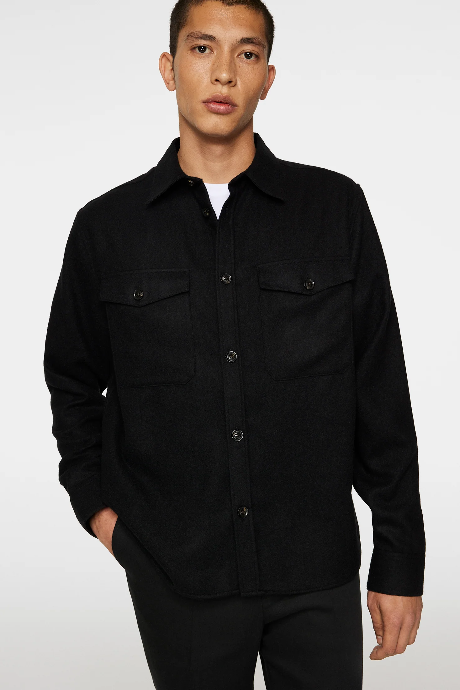 Flat Wool Overshirt / Black - Image 5