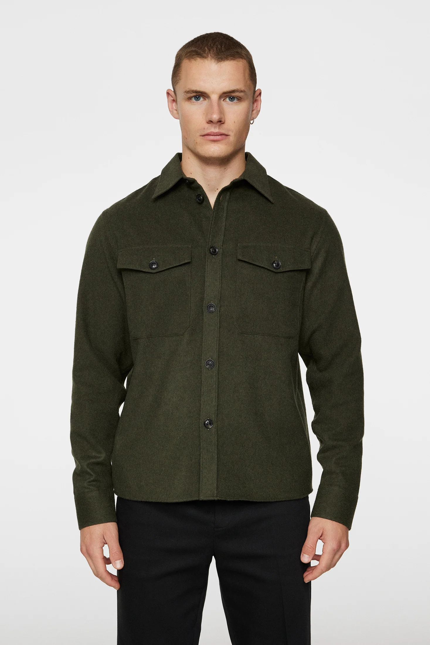 Flat Wool Overshirt / Forest Green - Image 2