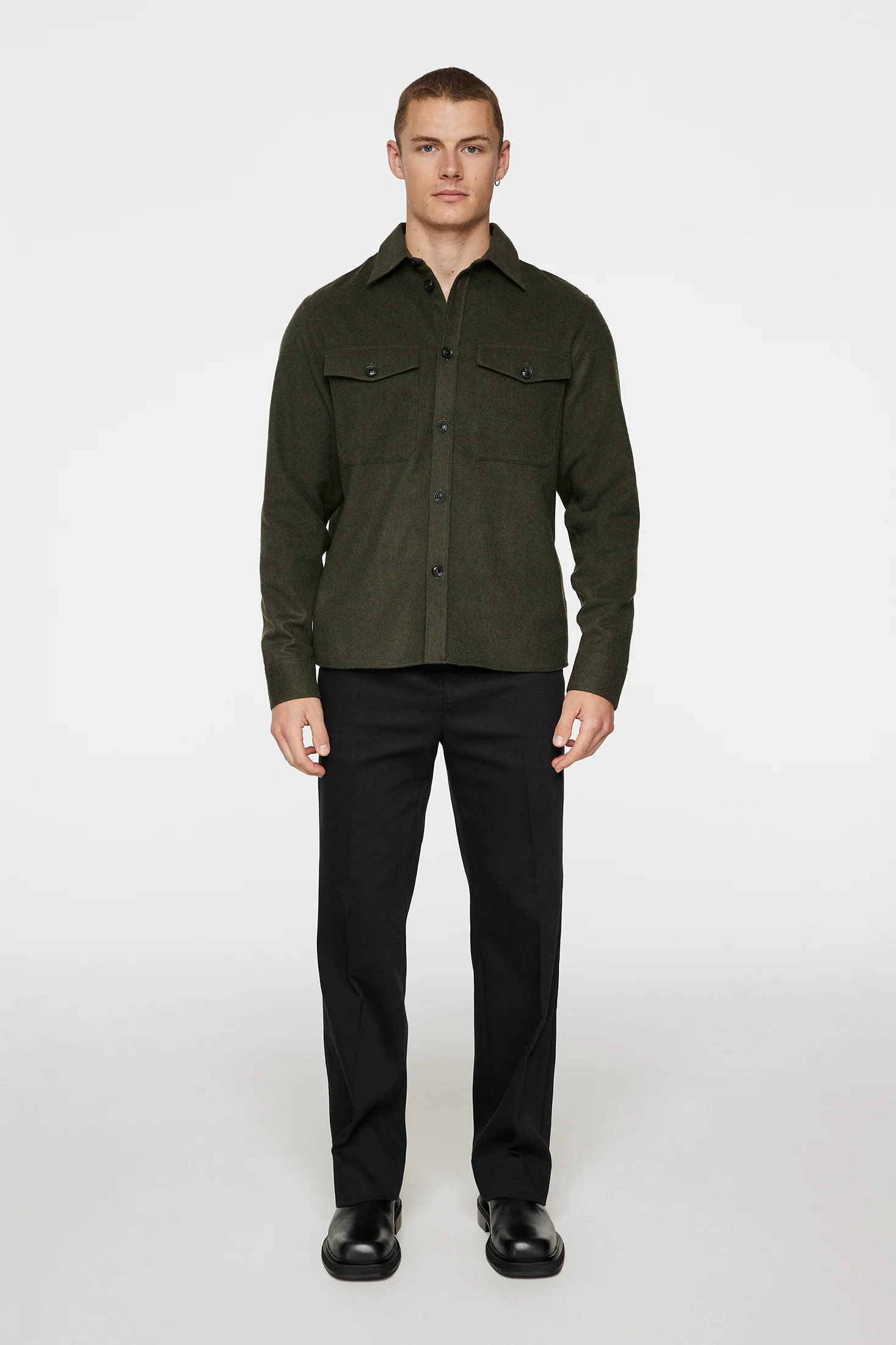 Flat Wool Overshirt / Forest Green - Image 4