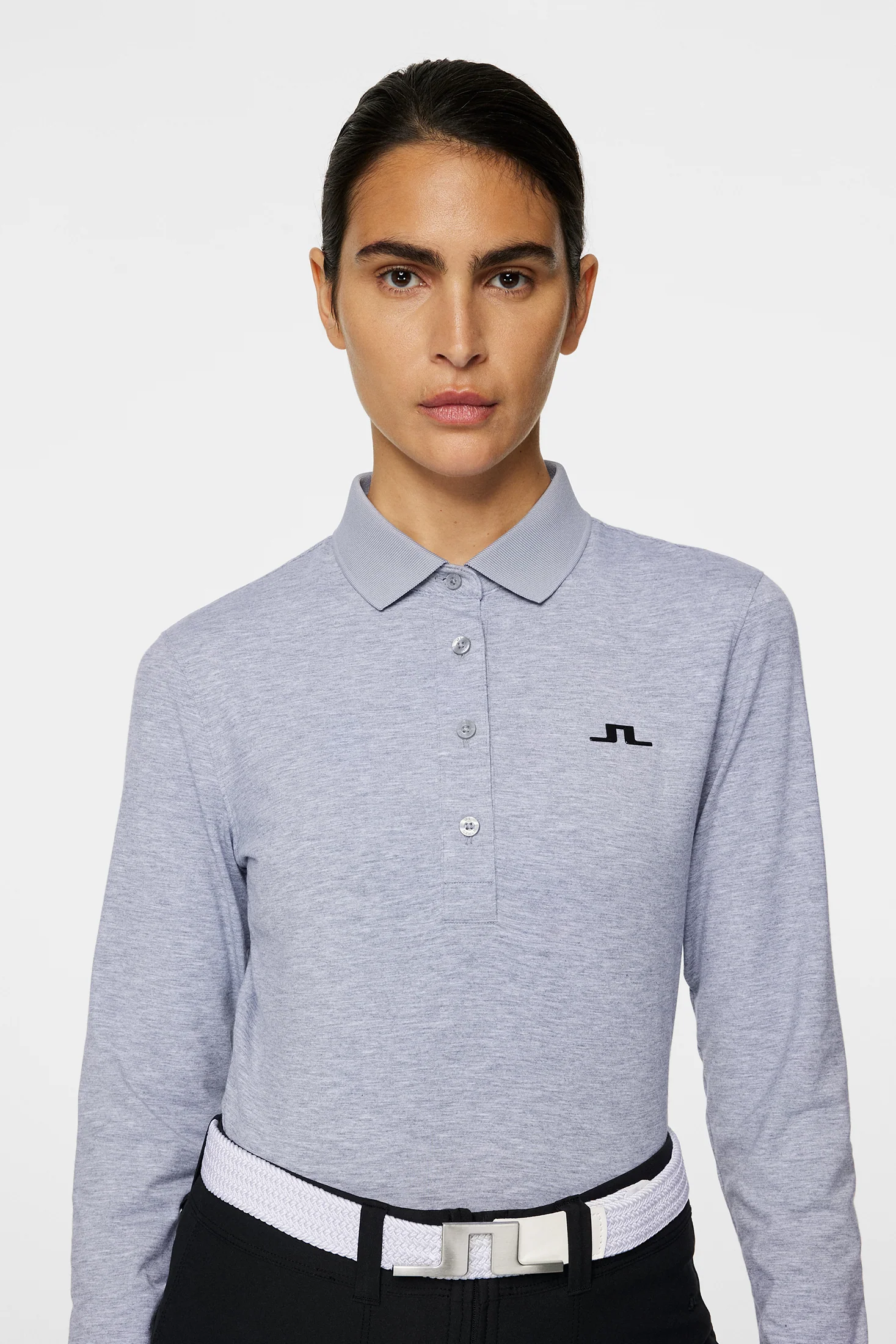 Flor Long Sleeve Polo / Medium Grey Melange - Image 5