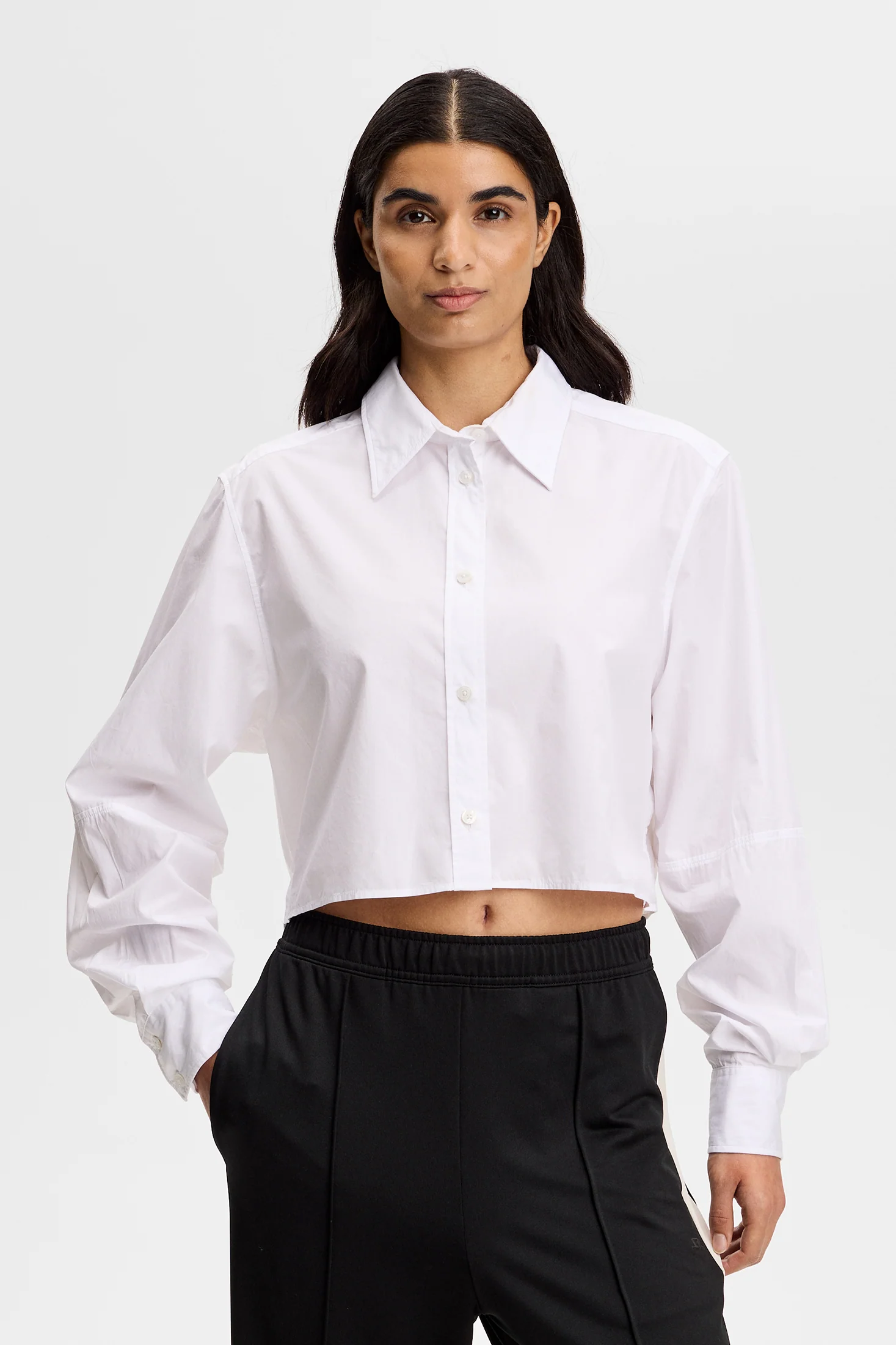 Jelina Cotton Solid Shirt / White - Image 3