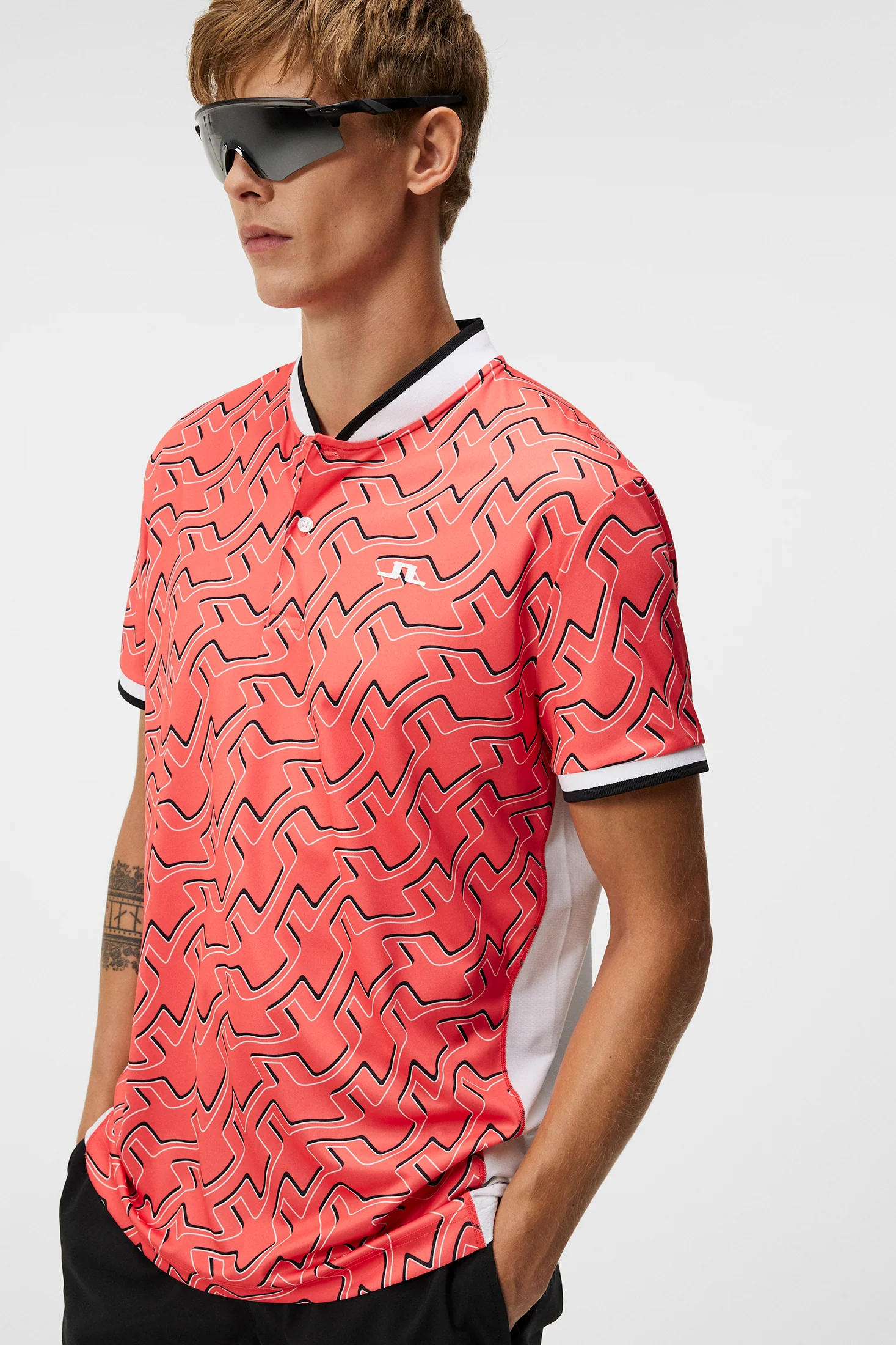 Jensen Print Reg Fit Polo / Outline Bridge Wave Coral - Image 5