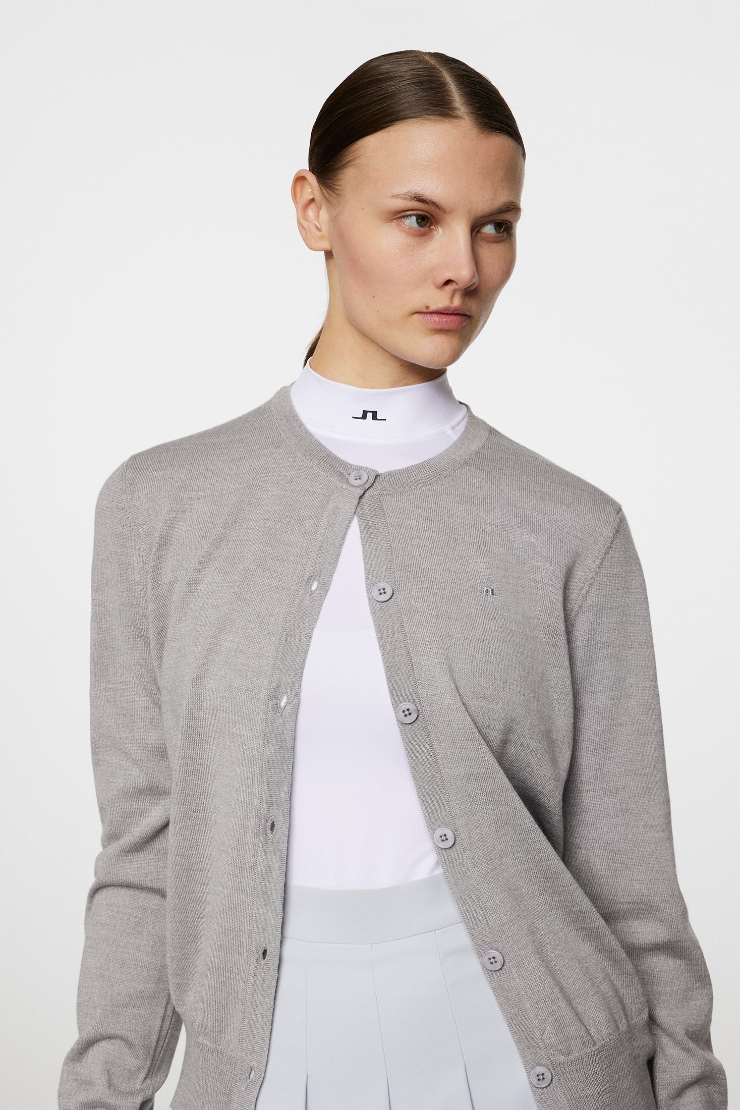 Joanna Knitted Cardigan / Light Grey Melange - Image 5