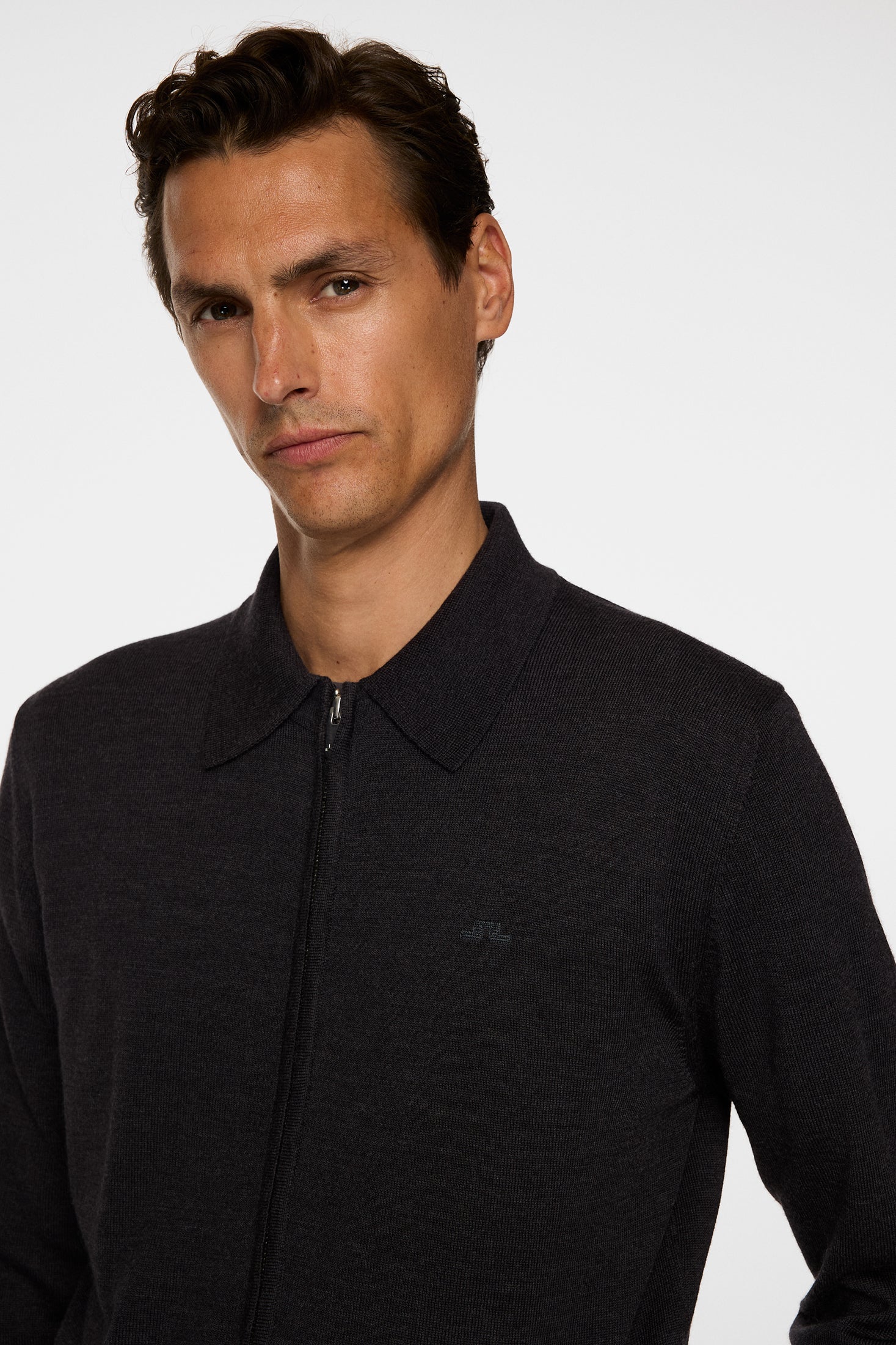 Kaleb Merino Zip Cardigan / Dark Grey Melange - Image 5