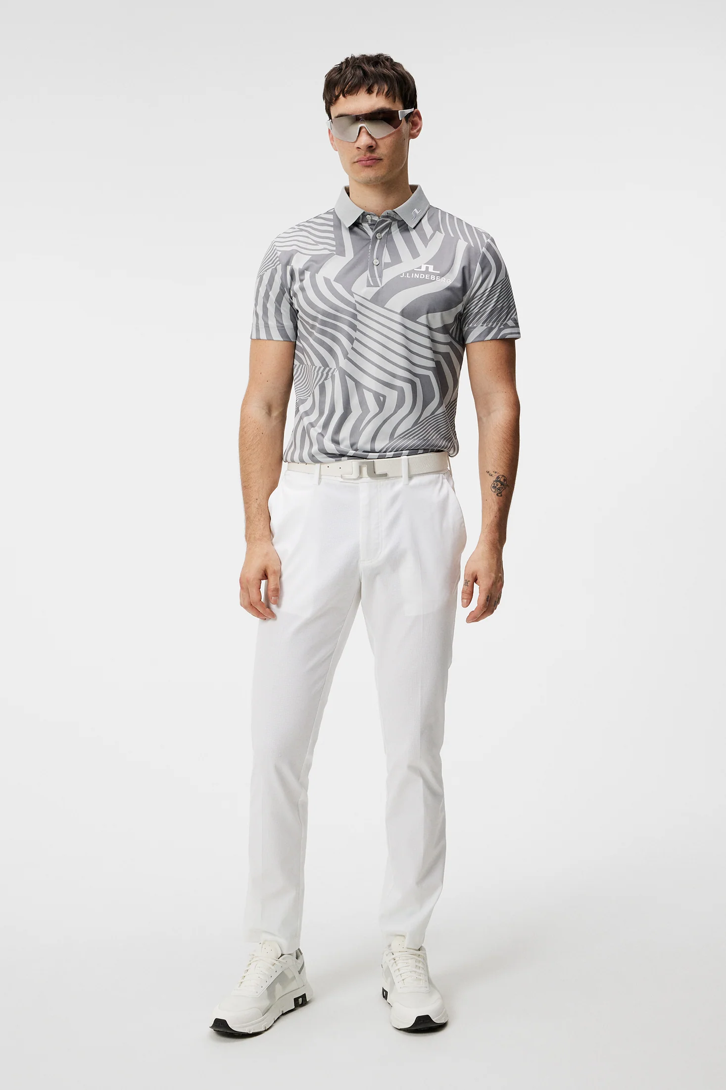 KV Tour Print Golf Polo / Dazzle Wave Light Grey Melange - Image 5
