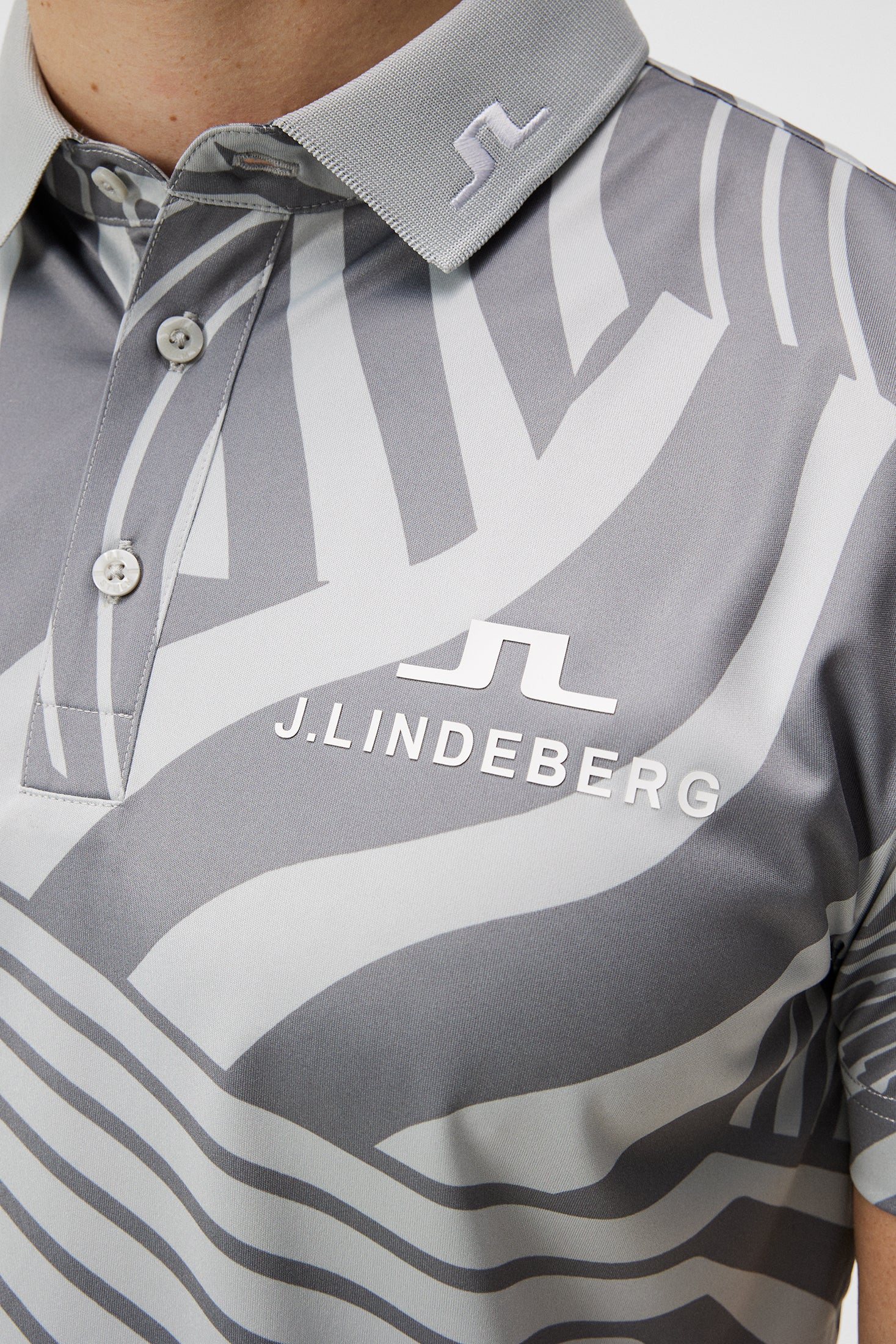 KV Tour Print Golf Polo / Dazzle Wave Light Grey Melange - Image 6