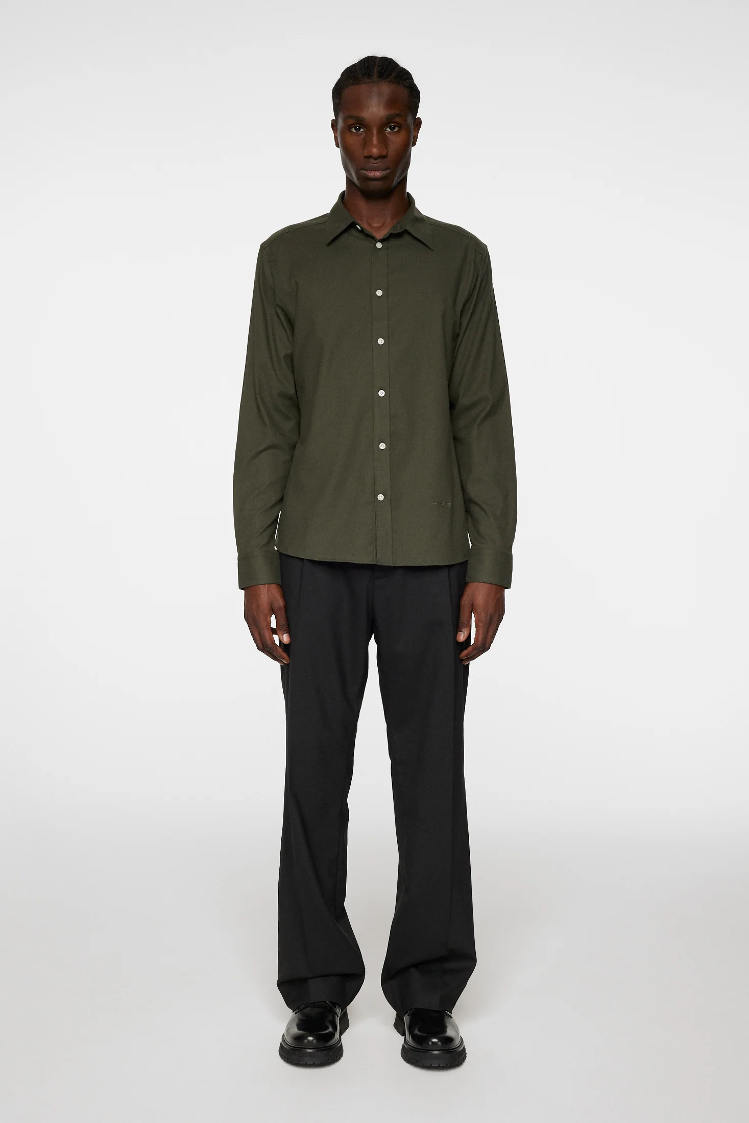 Light Flannel Slim Shirt / Forest Green - Image 4