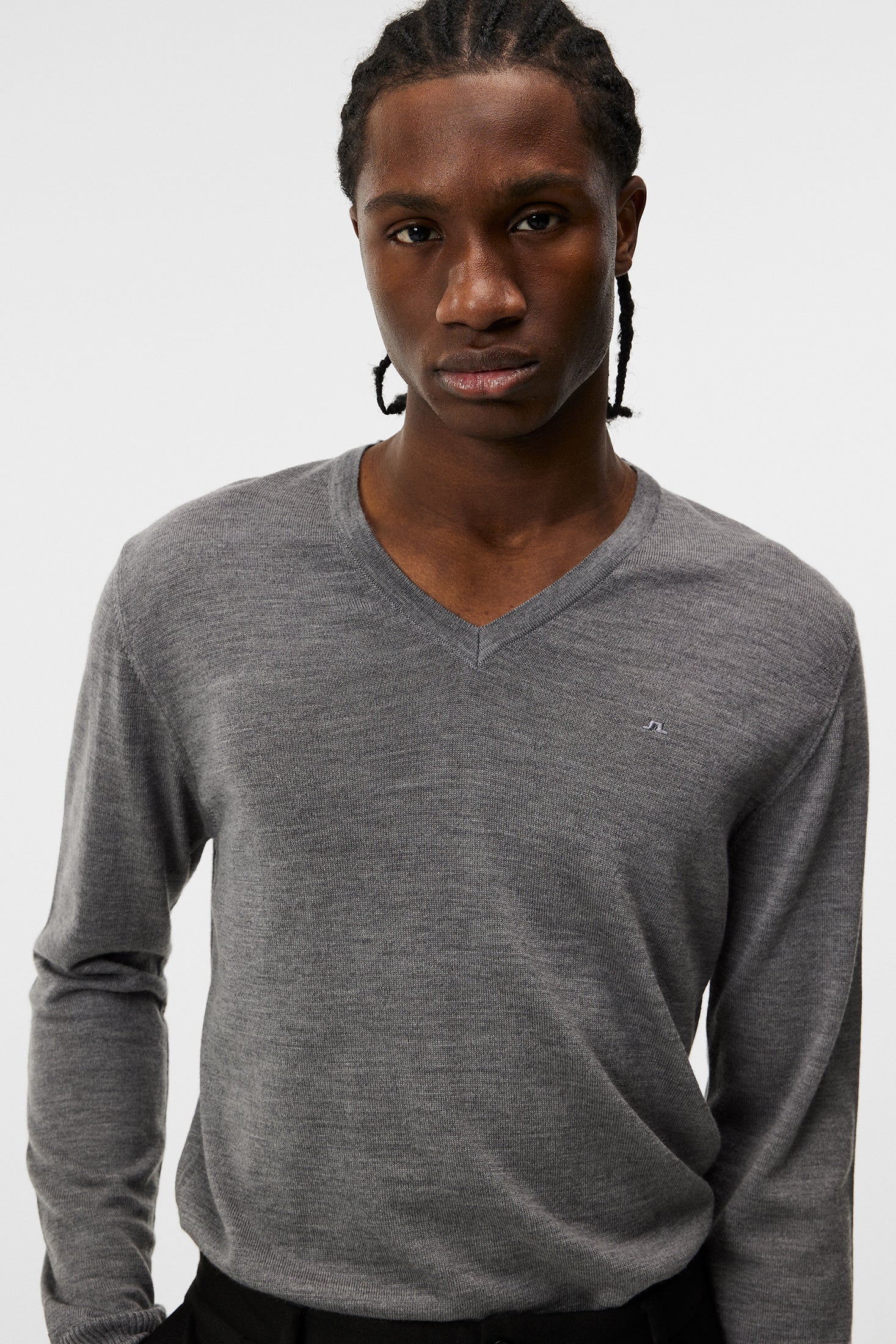 Lymann Merino V-neck Sweater / Grey Melange - Image 5