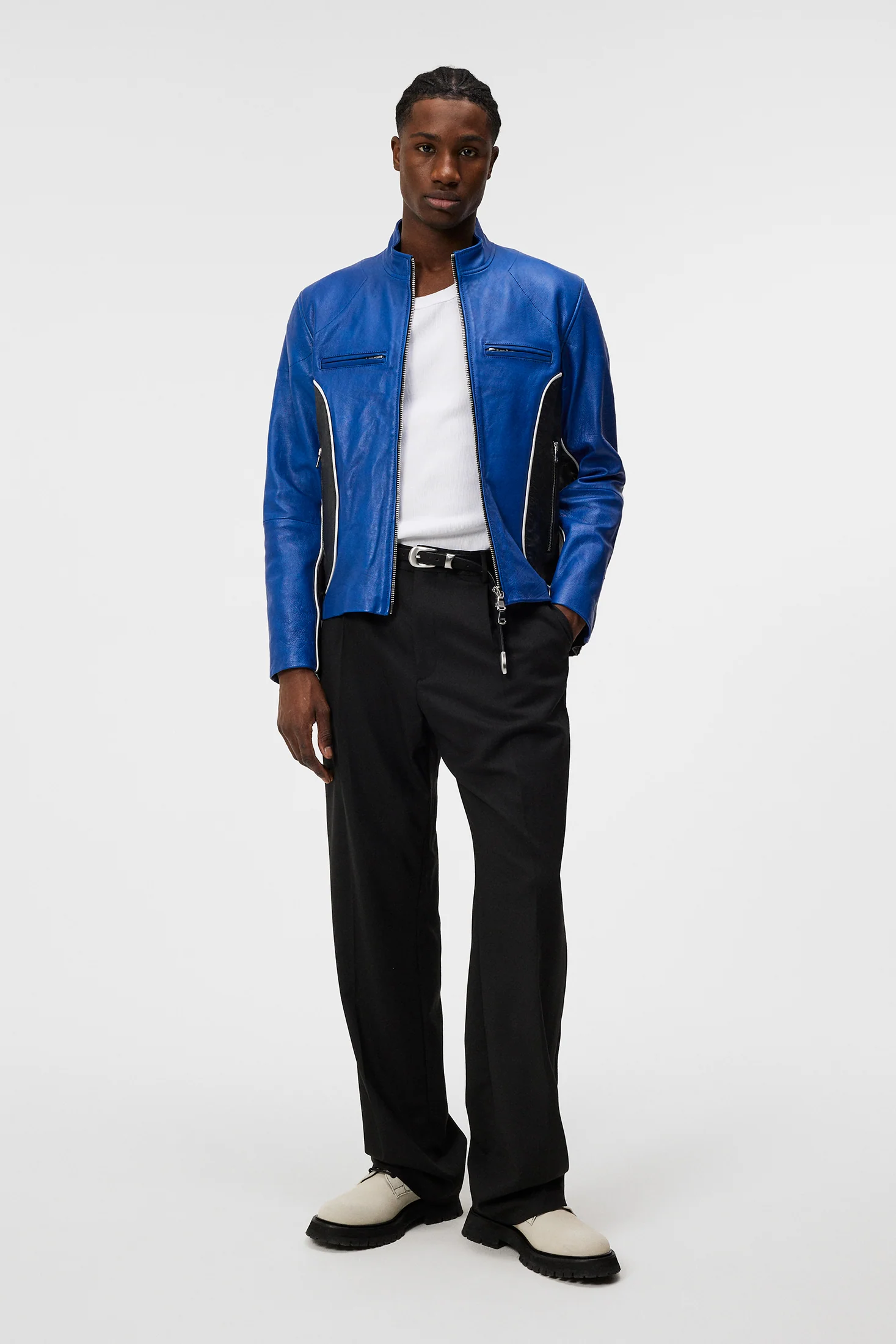 Morris Leather Biker Jacket / Nautical Blue - Image 4