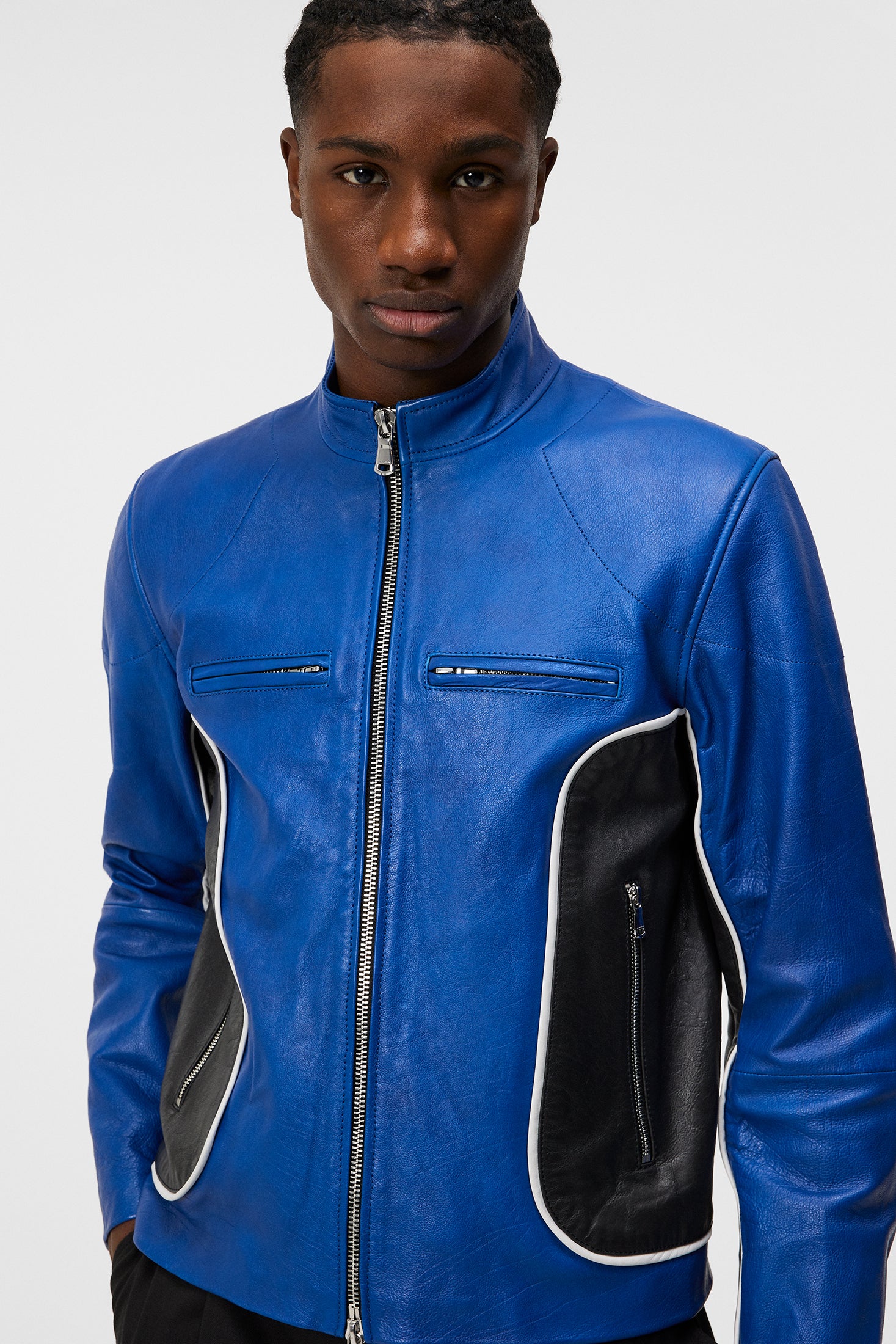 Morris Leather Biker Jacket / Nautical Blue - Image 5
