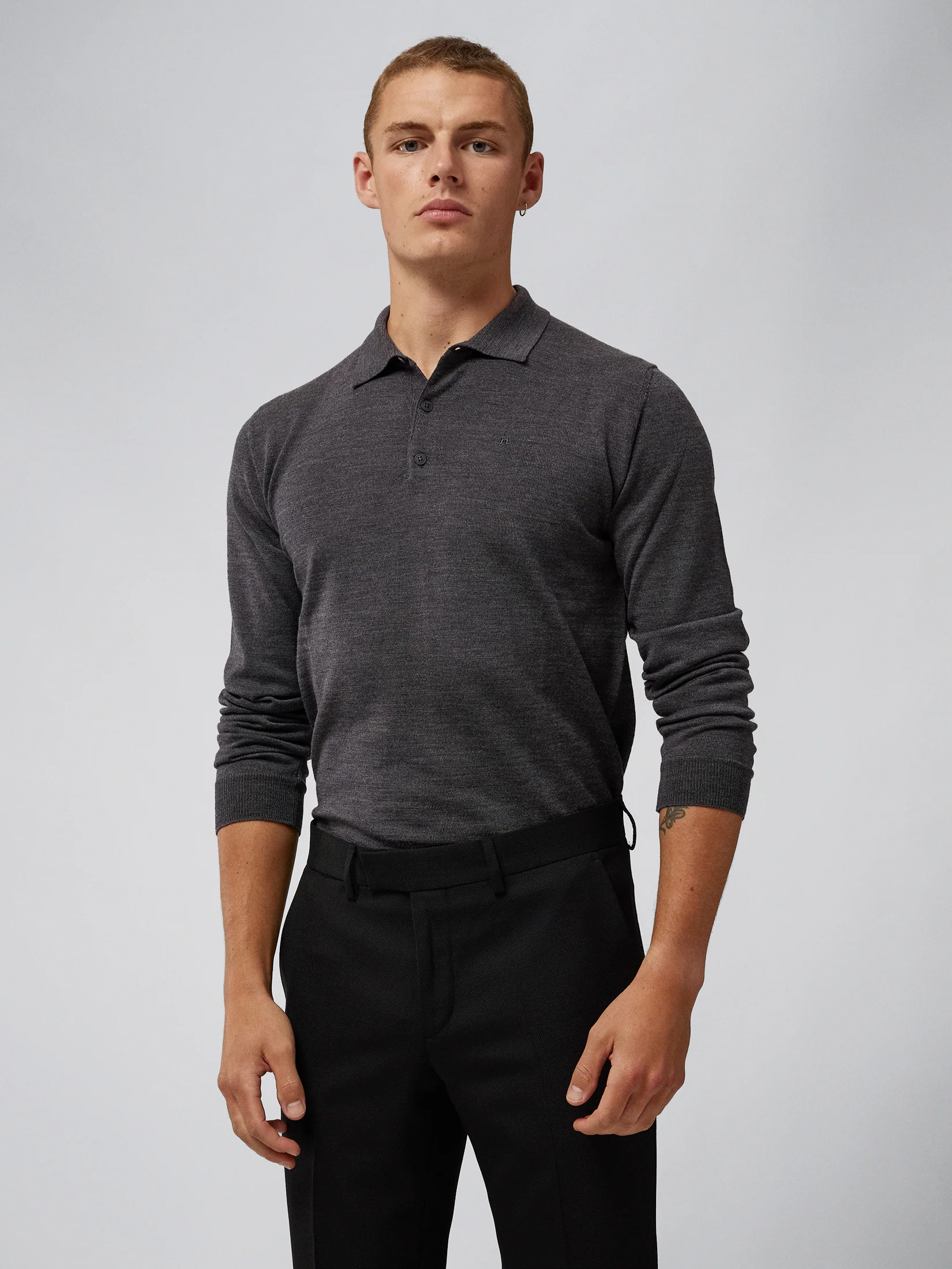 Noel Light Merino Polo Shirt / Dark Grey Melange - Image 2