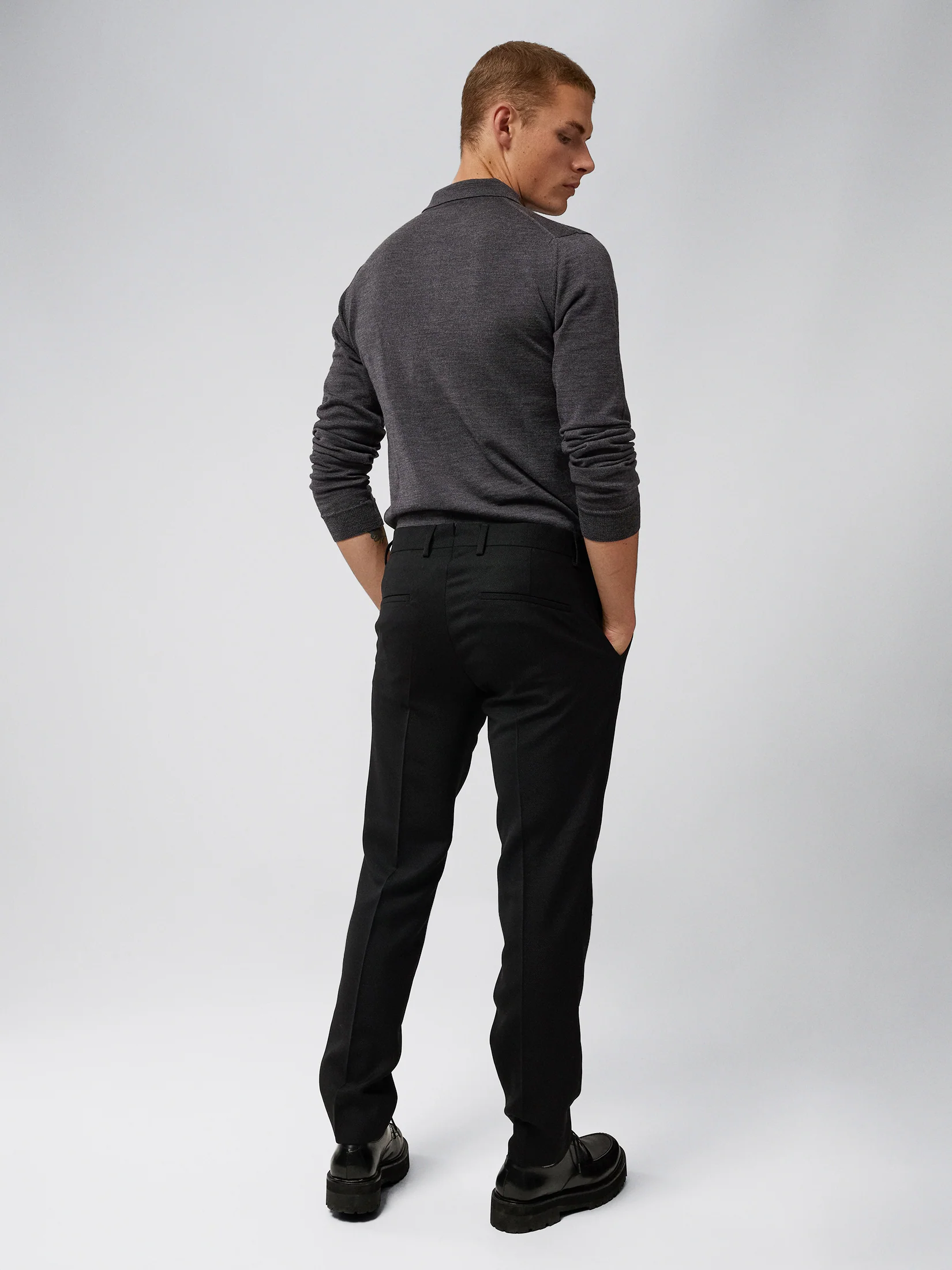 Noel Light Merino Polo Shirt / Dark Grey Melange - Image 3