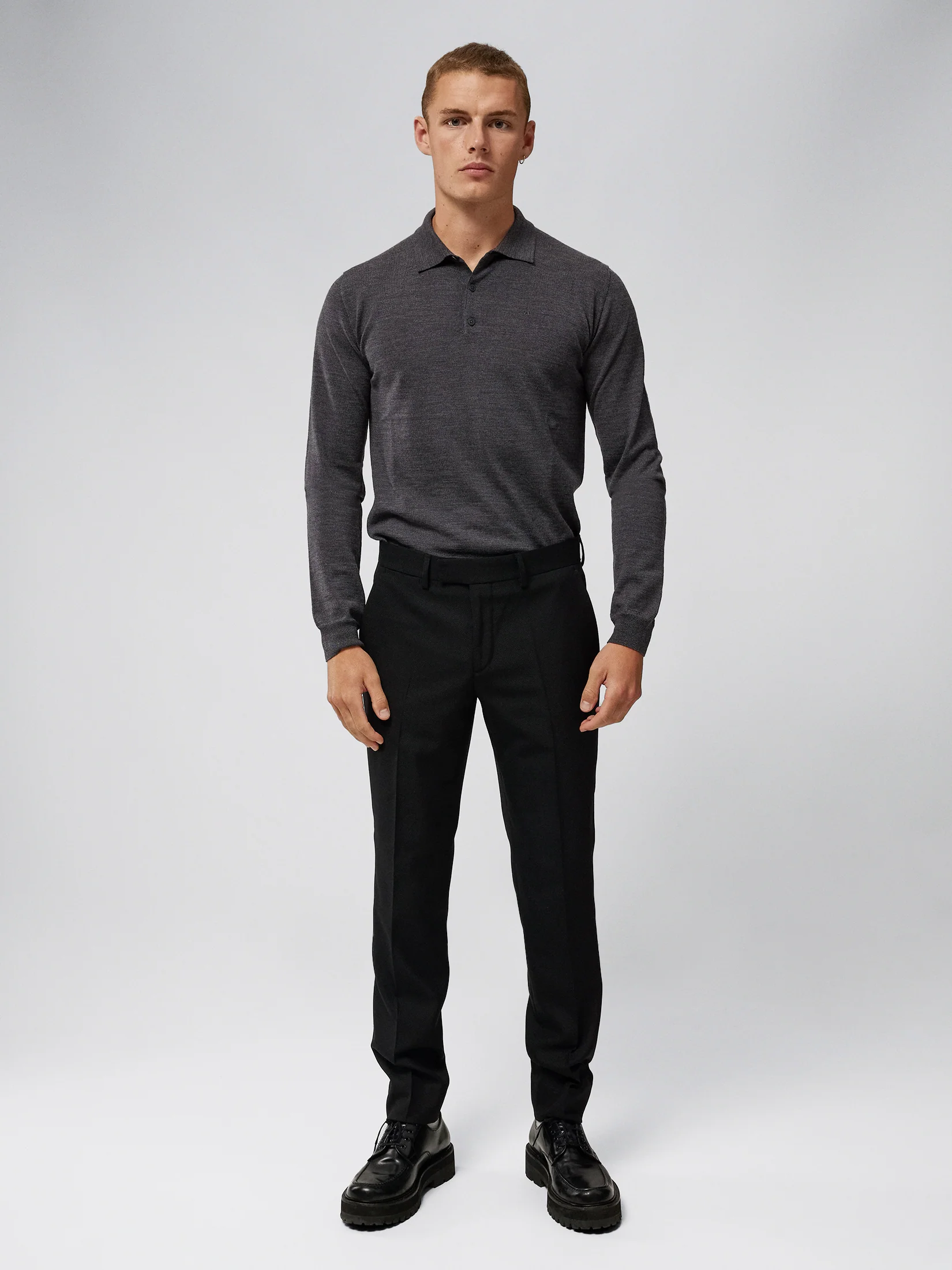 Noel Light Merino Polo Shirt / Dark Grey Melange - Image 4