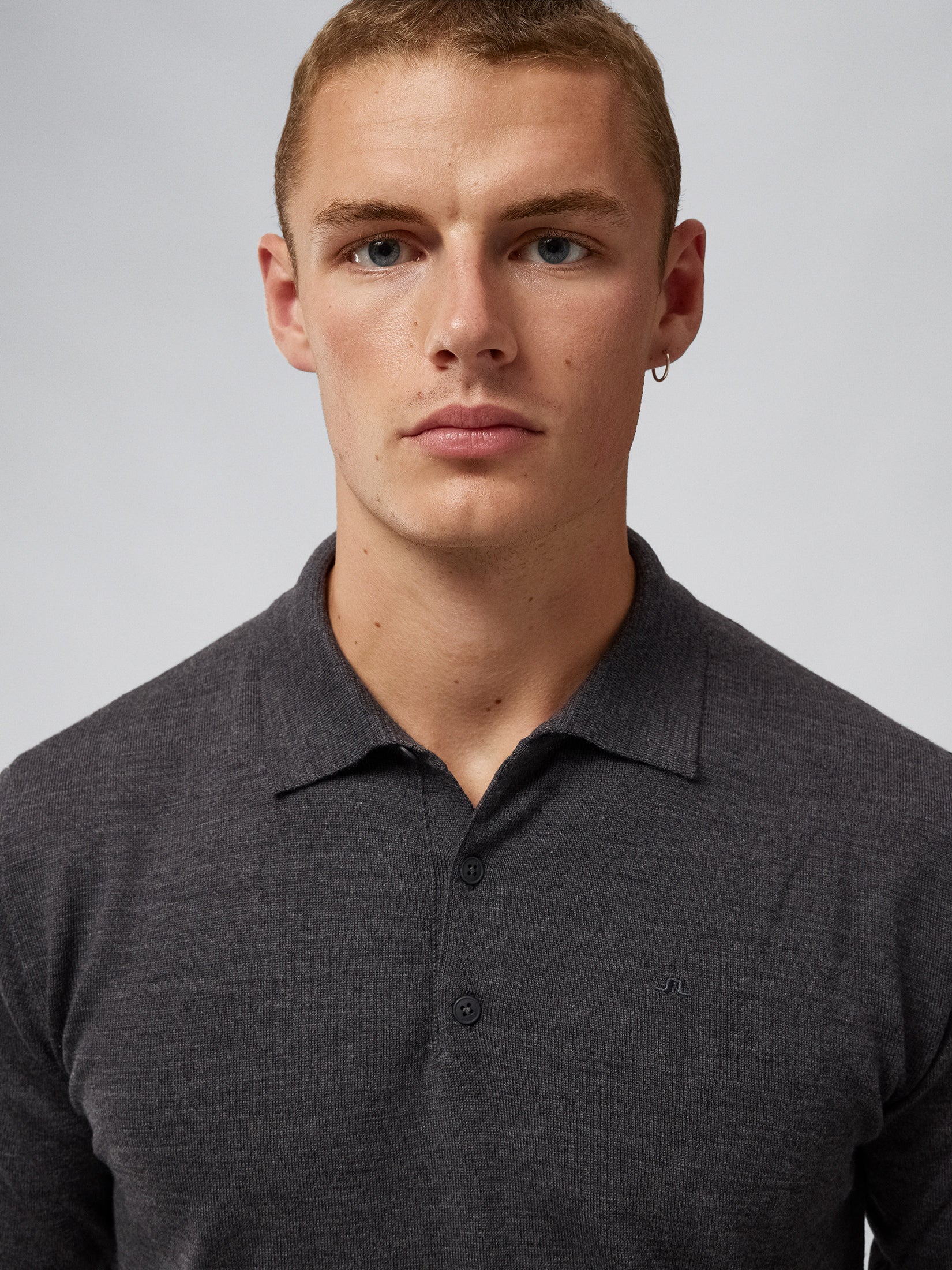 Noel Light Merino Polo Shirt / Dark Grey Melange - Image 5