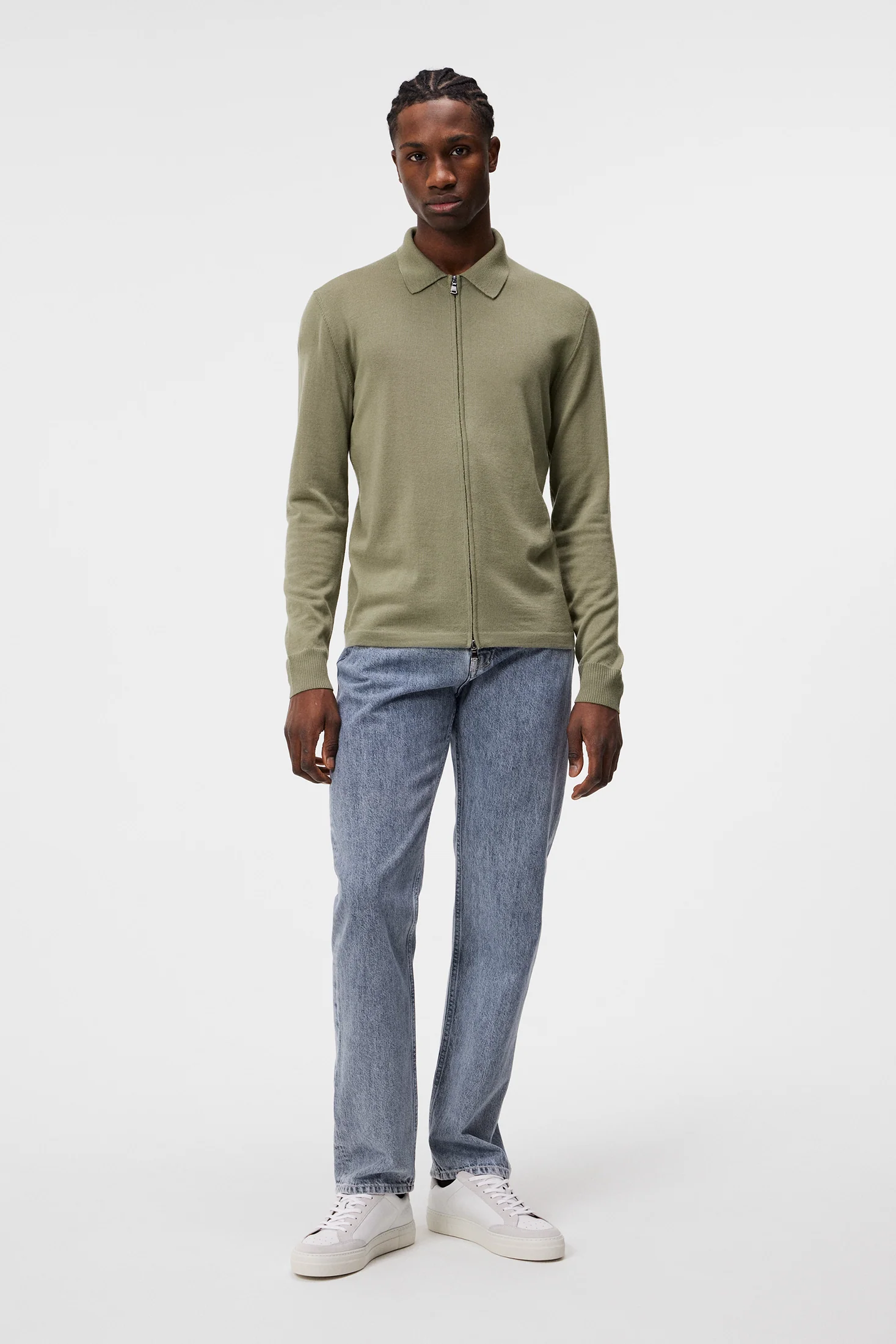 Nyle Light Merino Zip Cardigan / Oil Green - Image 4