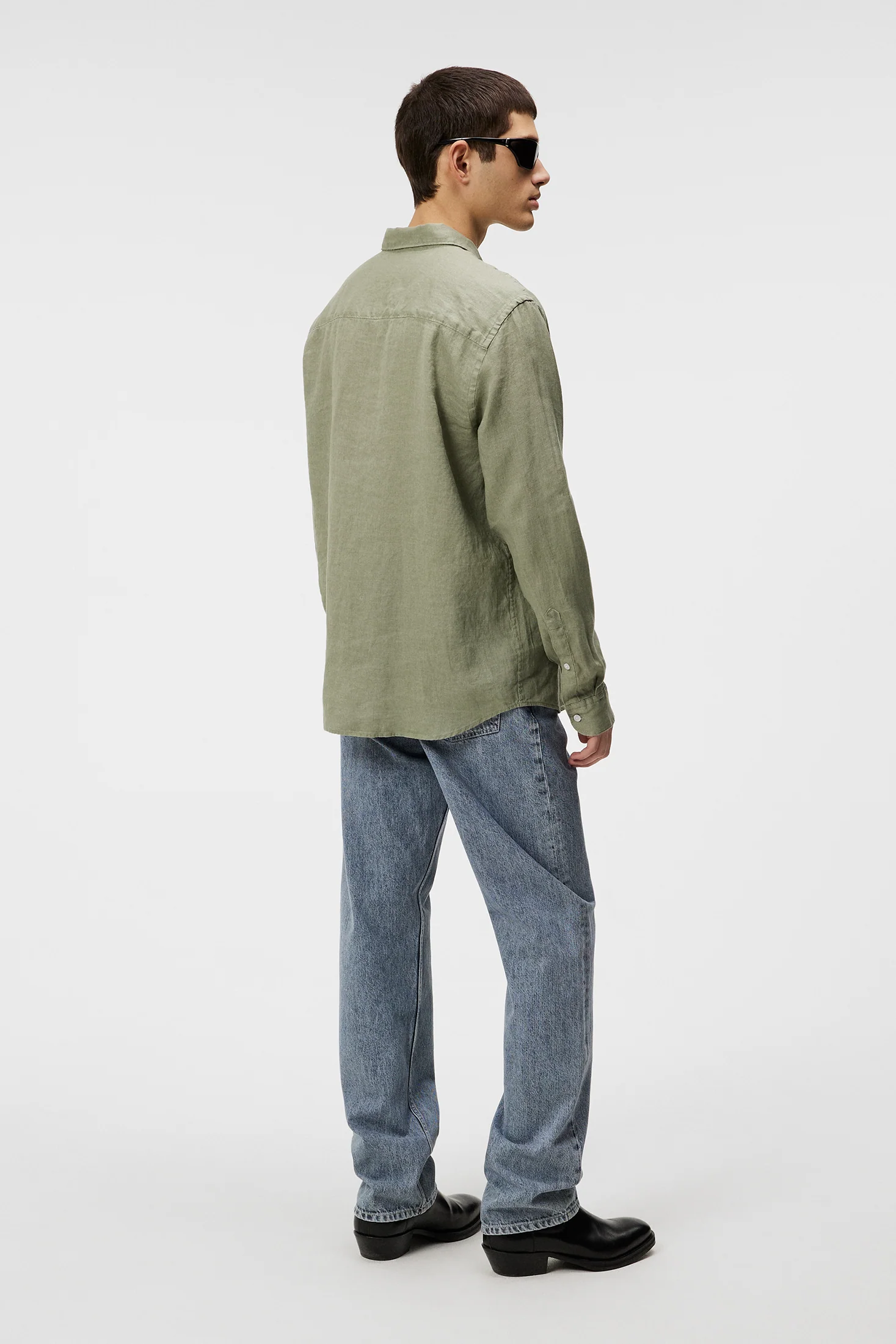 Reg LS Clean Linen Shirt / Oil Green - Image 3