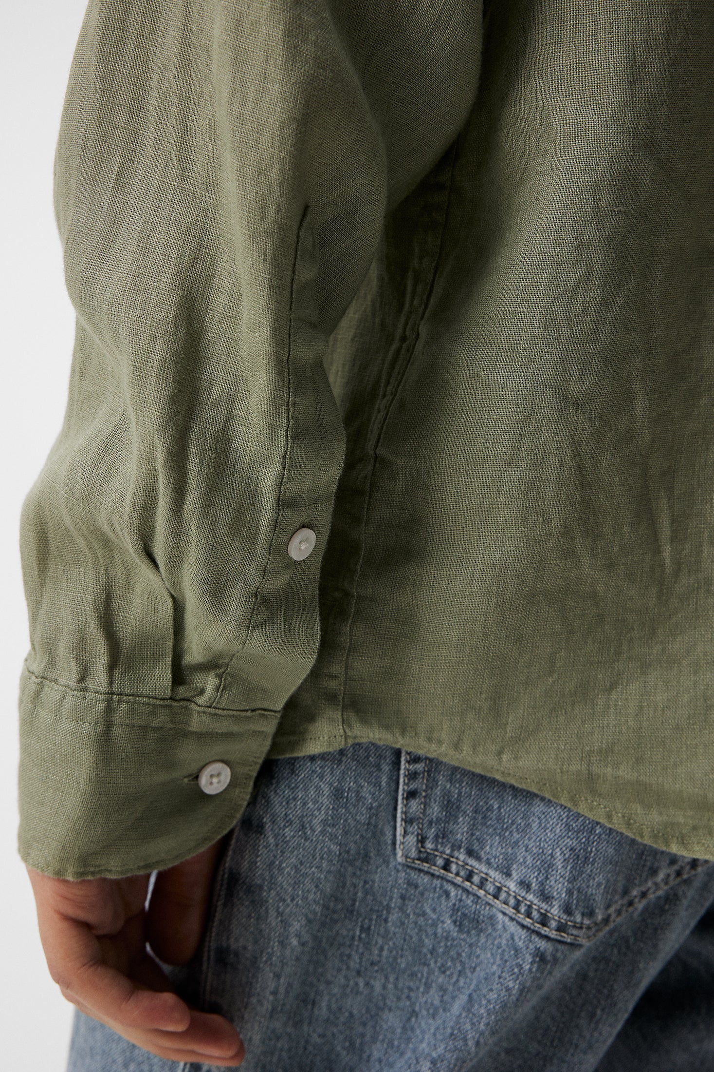 Reg LS Clean Linen Shirt / Oil Green - Image 6