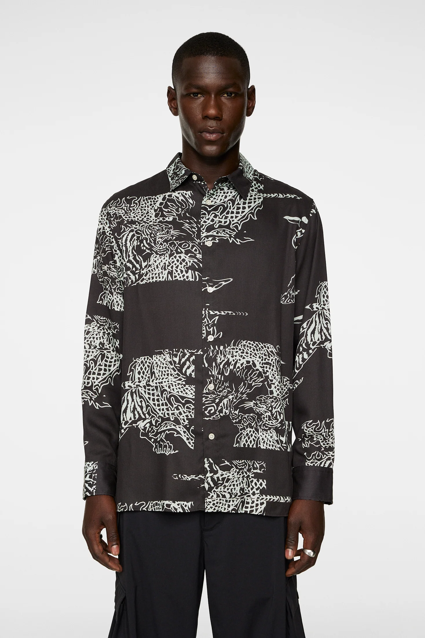 Reg Print Tencel Shirt / Dragon Green L - Image 2
