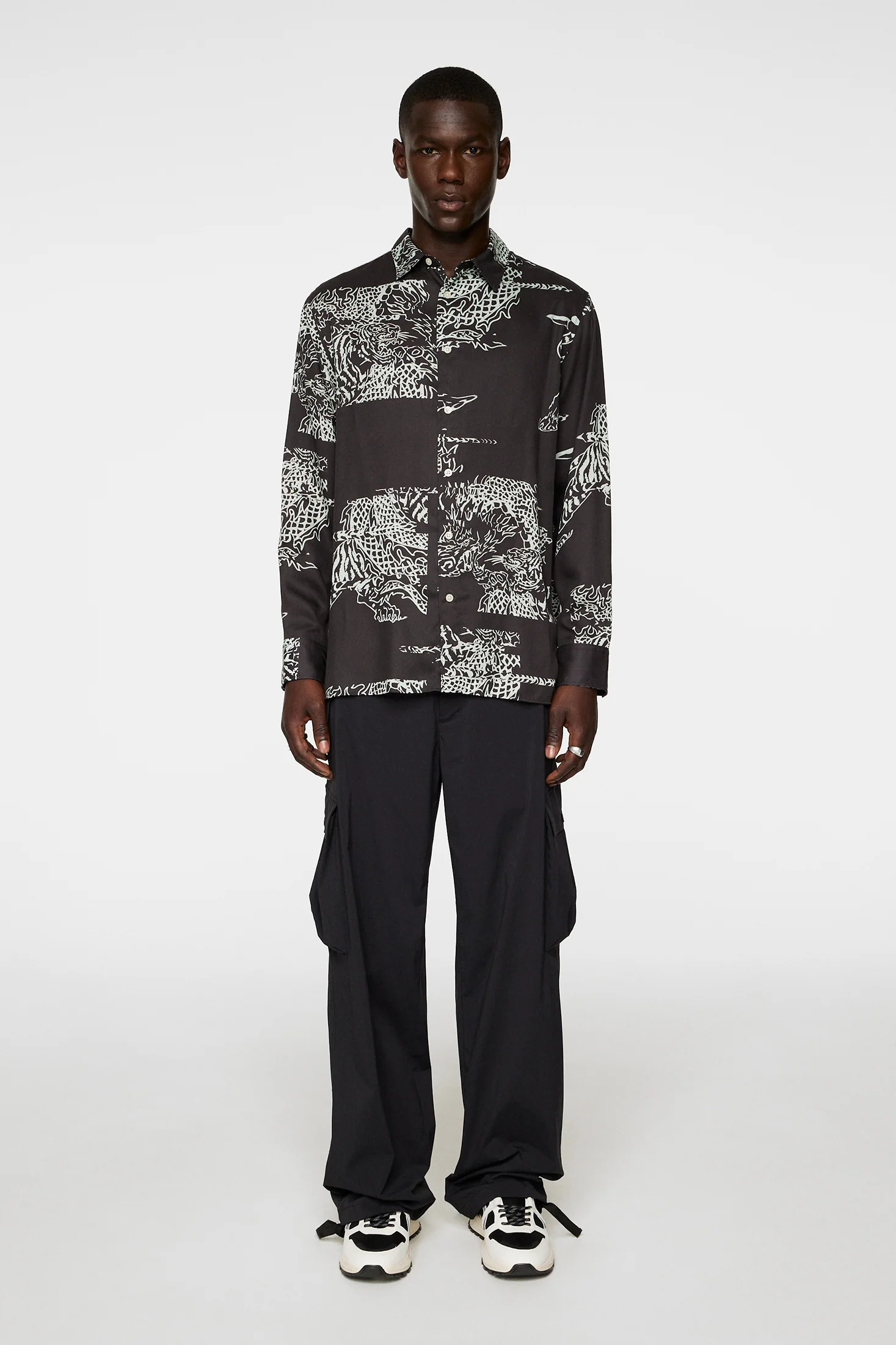 Reg Print Tencel Shirt / Dragon Green L - Image 4