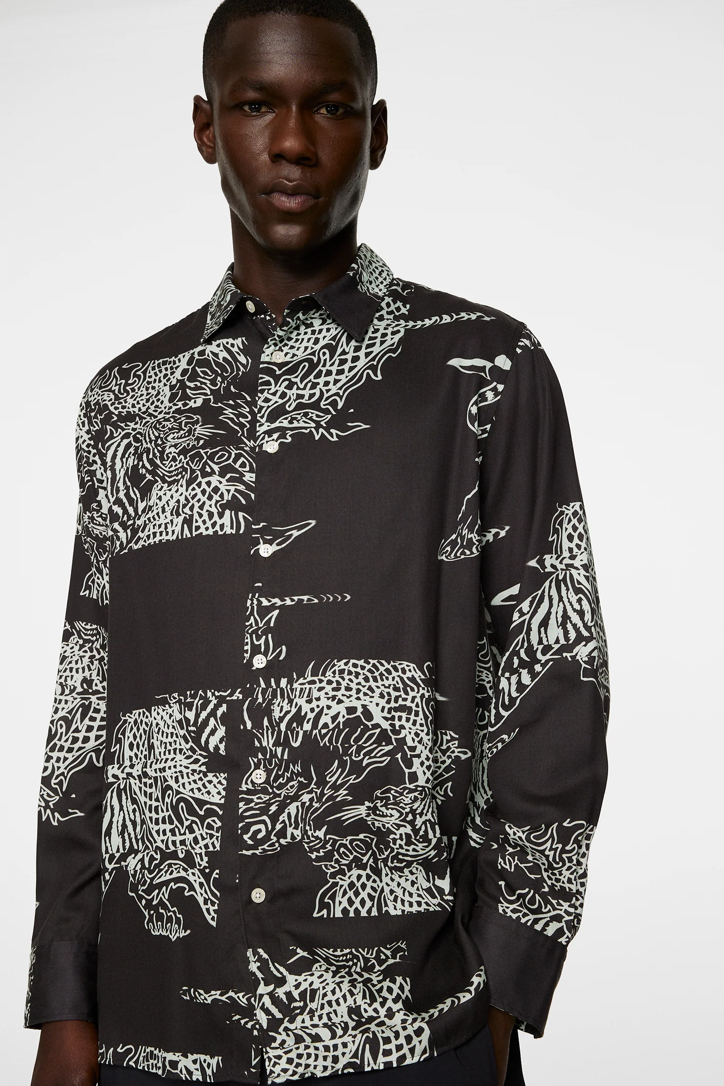 Reg Print Tencel Shirt / Dragon Green L - Image 5