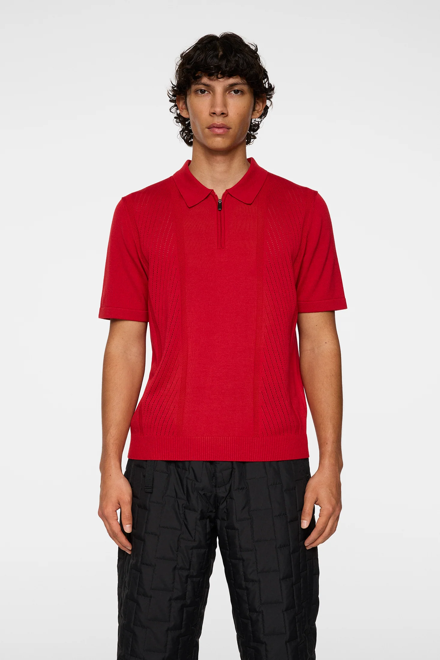 Remy Structure Zip Knit Polo / Barbados Cherry - Image 2