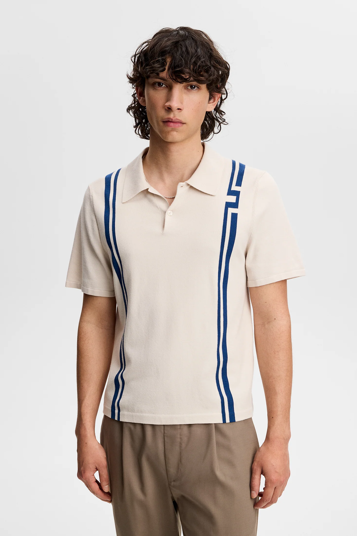 Rylan Stripe Knit Golf Polo / Moonbeam - Image 2