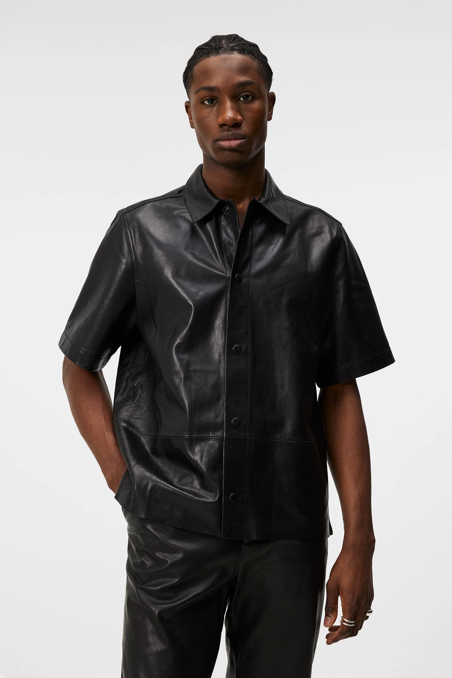 Shorty Leather Overshirt / Black - Image 2