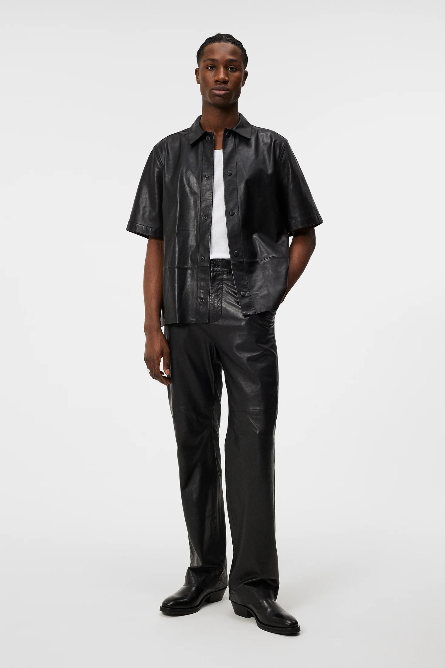 Shorty Leather Overshirt / Black - Image 4