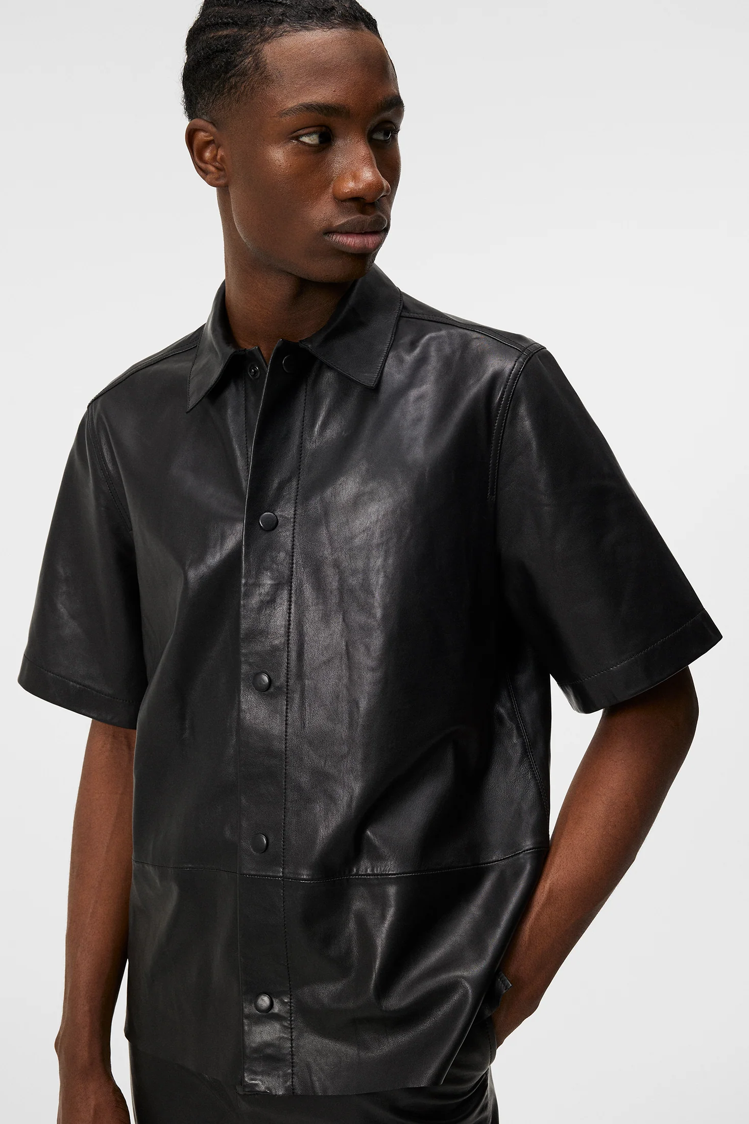 Shorty Leather Overshirt / Black - Image 5