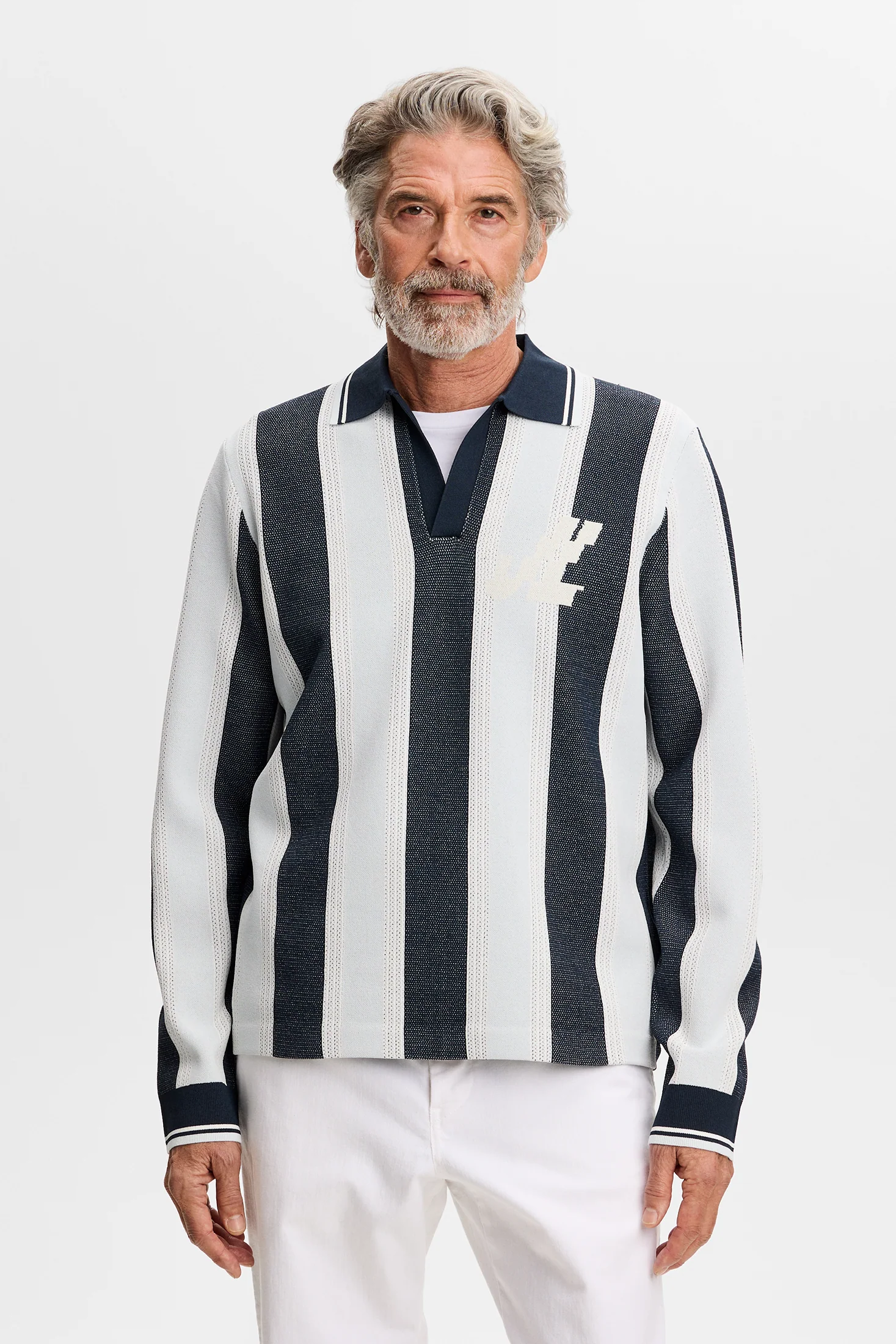 Silas Stripe Polo Knit / Skywriting - Image 2