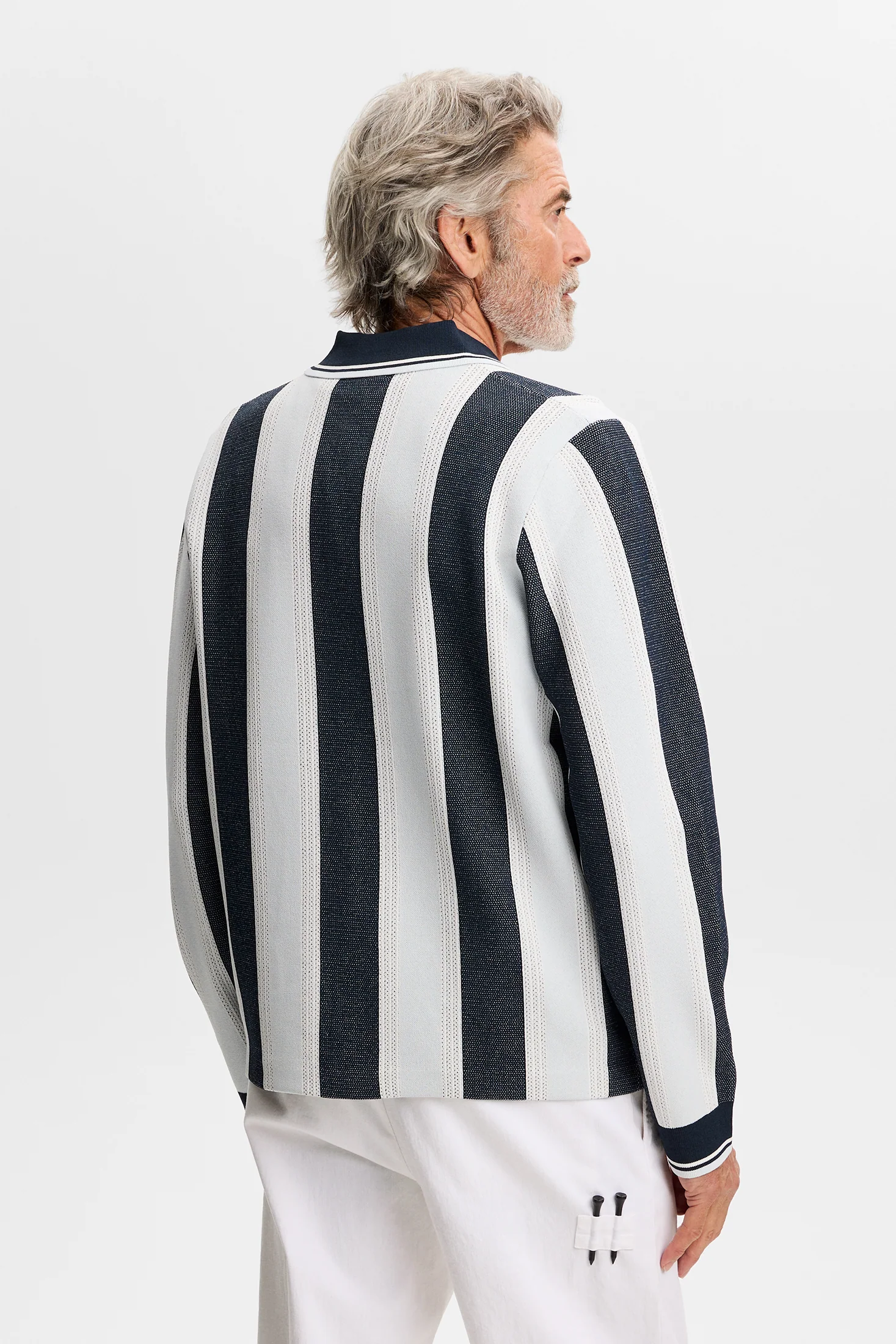 Silas Stripe Polo Knit / Skywriting - Image 3