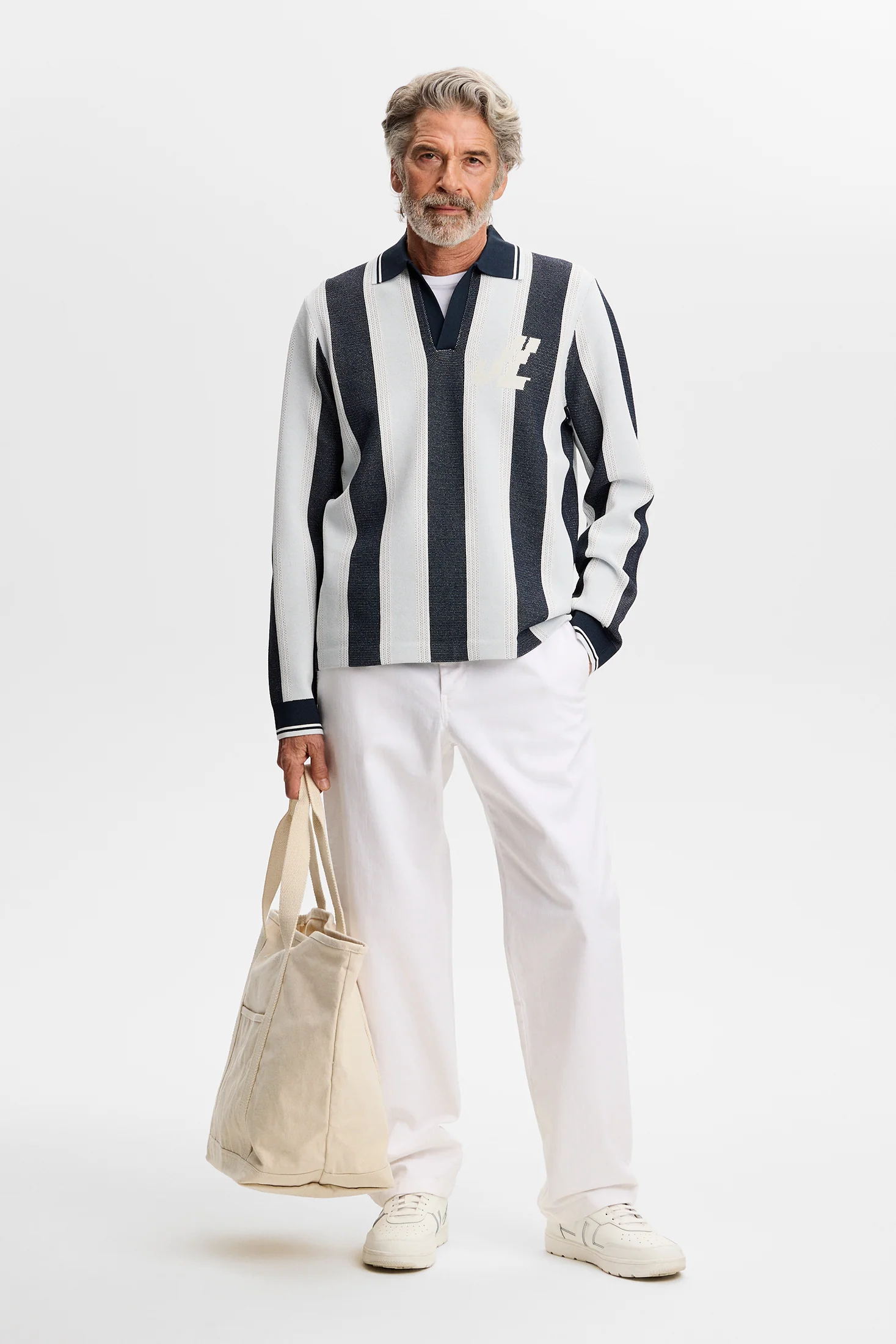 Silas Stripe Polo Knit / Skywriting - Image 4