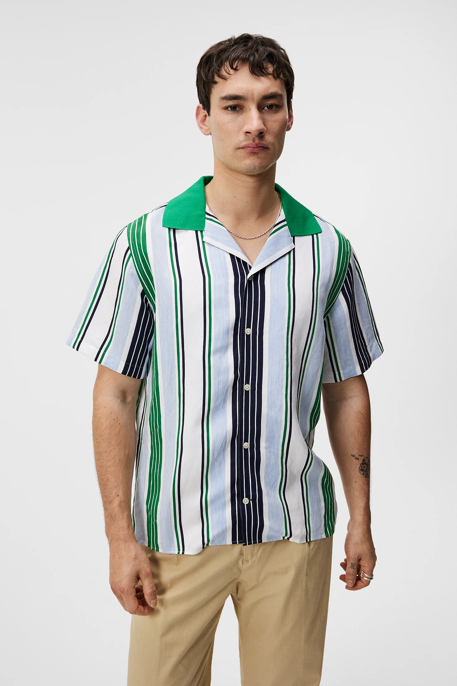 Skala Knit Collar Stripe Shirt / Estate Blue - Image 2
