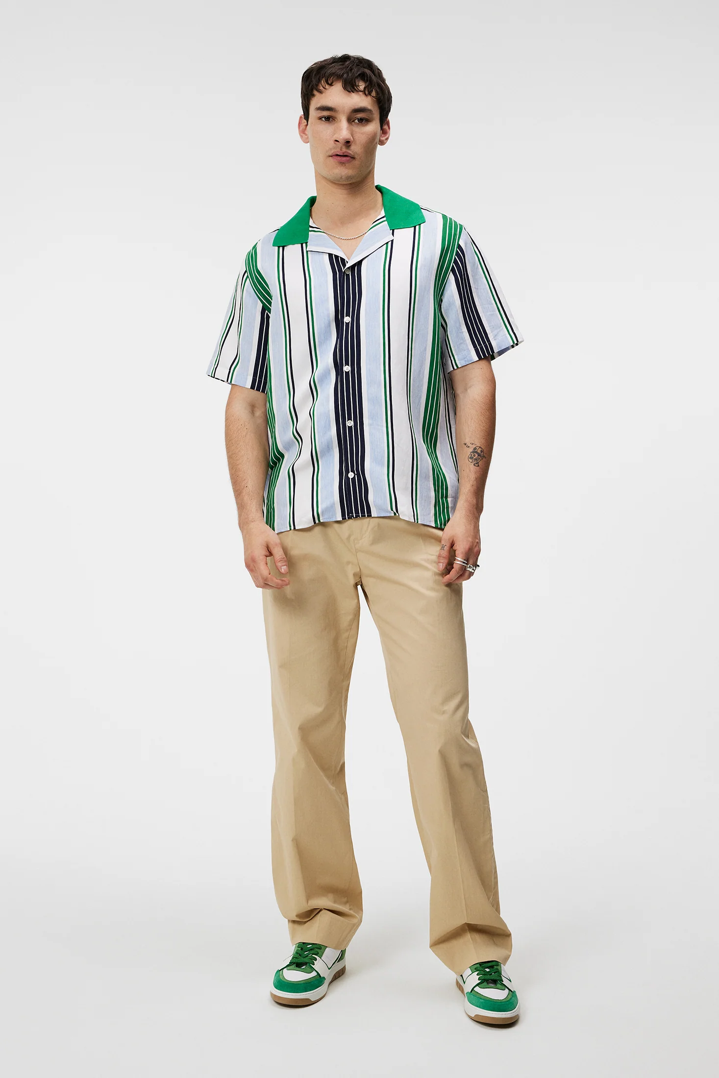 Skala Knit Collar Stripe Shirt / Estate Blue - Image 4