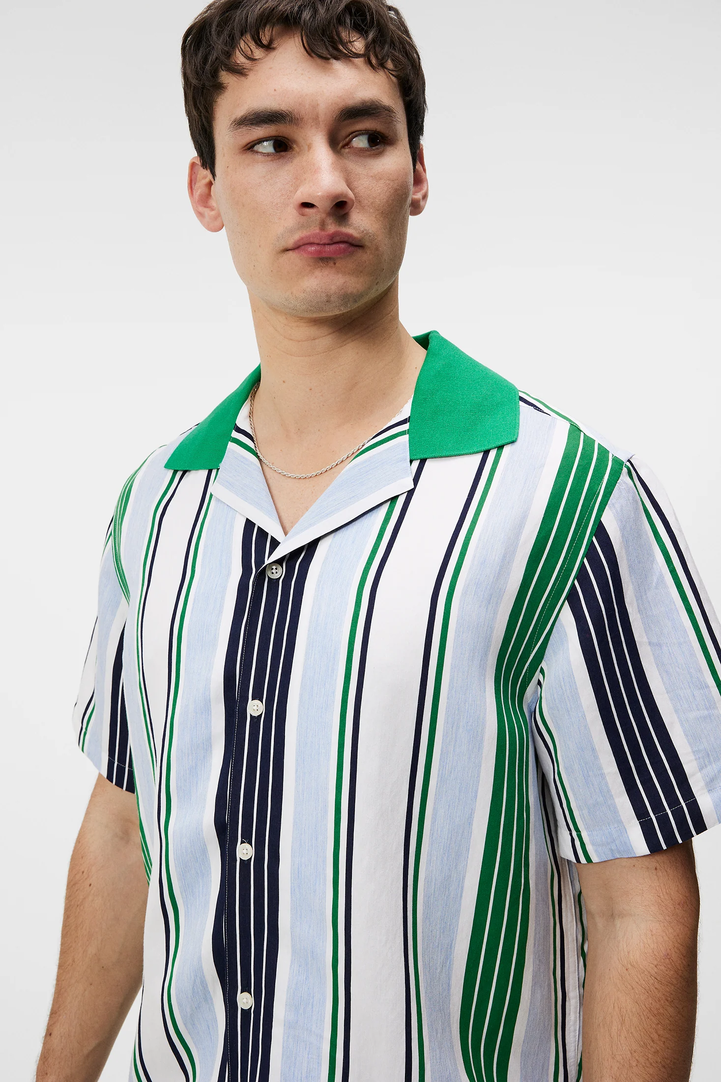 Skala Knit Collar Stripe Shirt / Estate Blue - Image 5