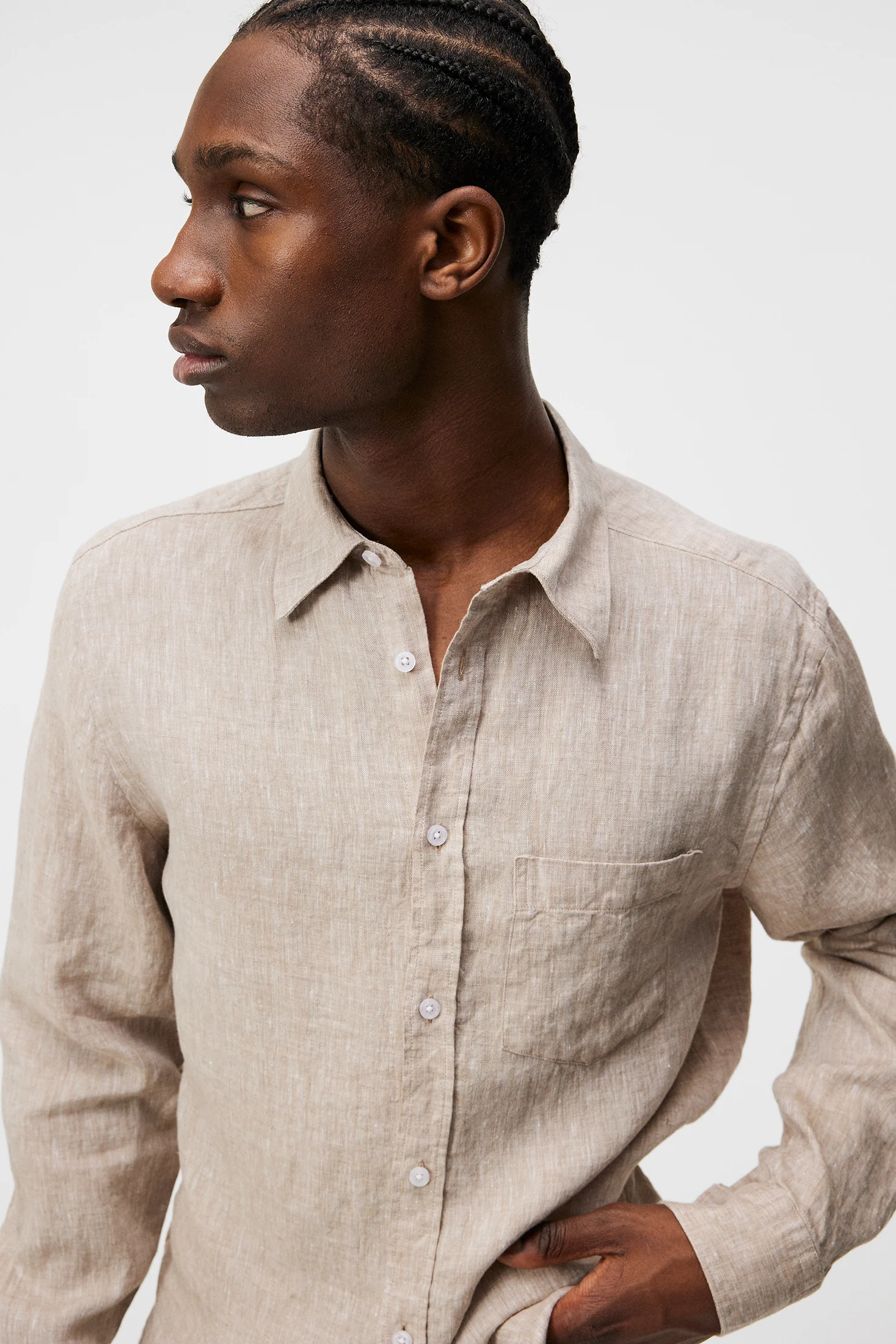 Slim LS Linen Melange Shirt / Batique Khaki - Image 5