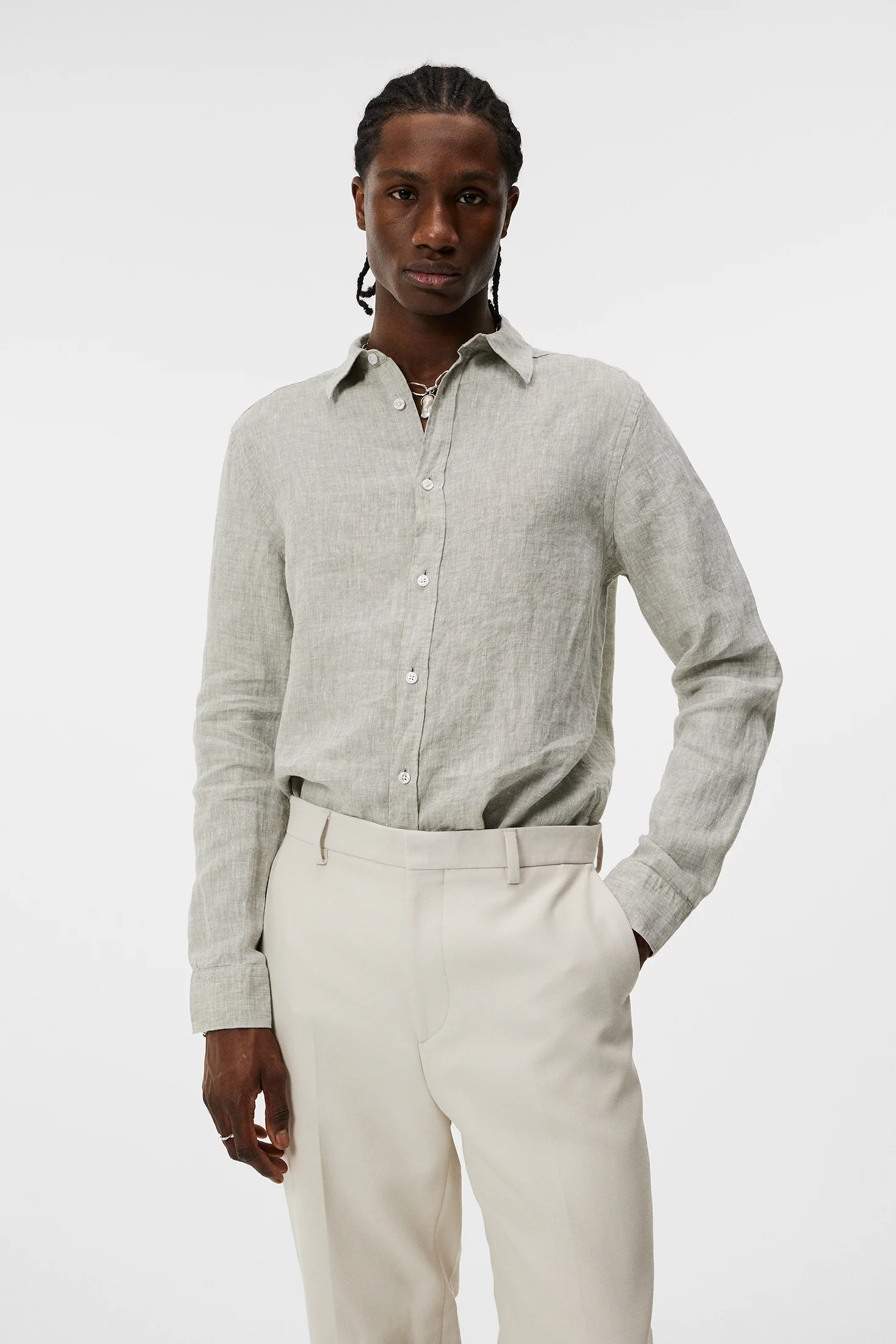 Slim LS Linen Melange Shirt / Oil Green - Image 2